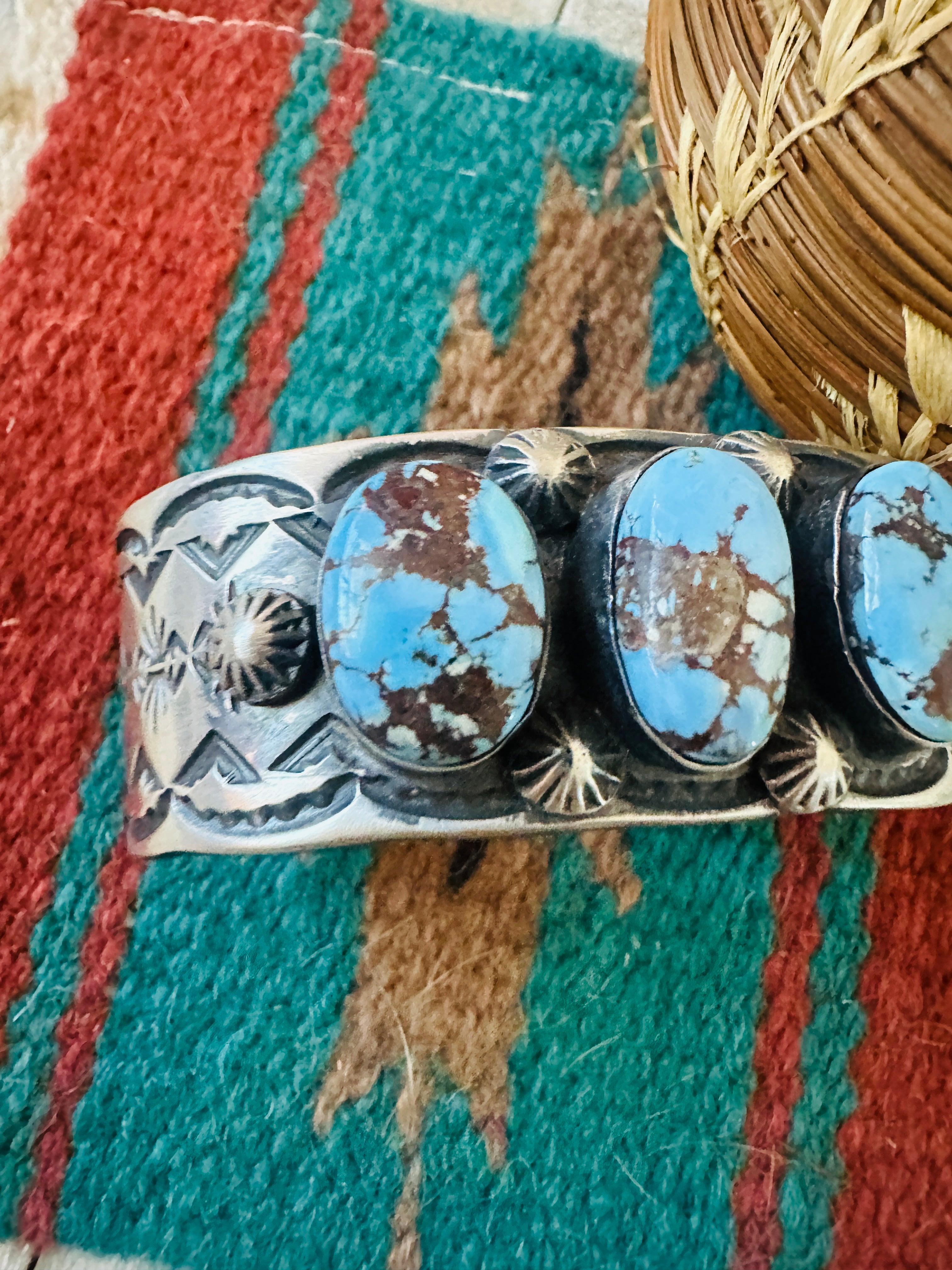 Handcrafted Sterling Silver & Golden Hills Turquoise Cuff Bracelet by Chimney Butte /