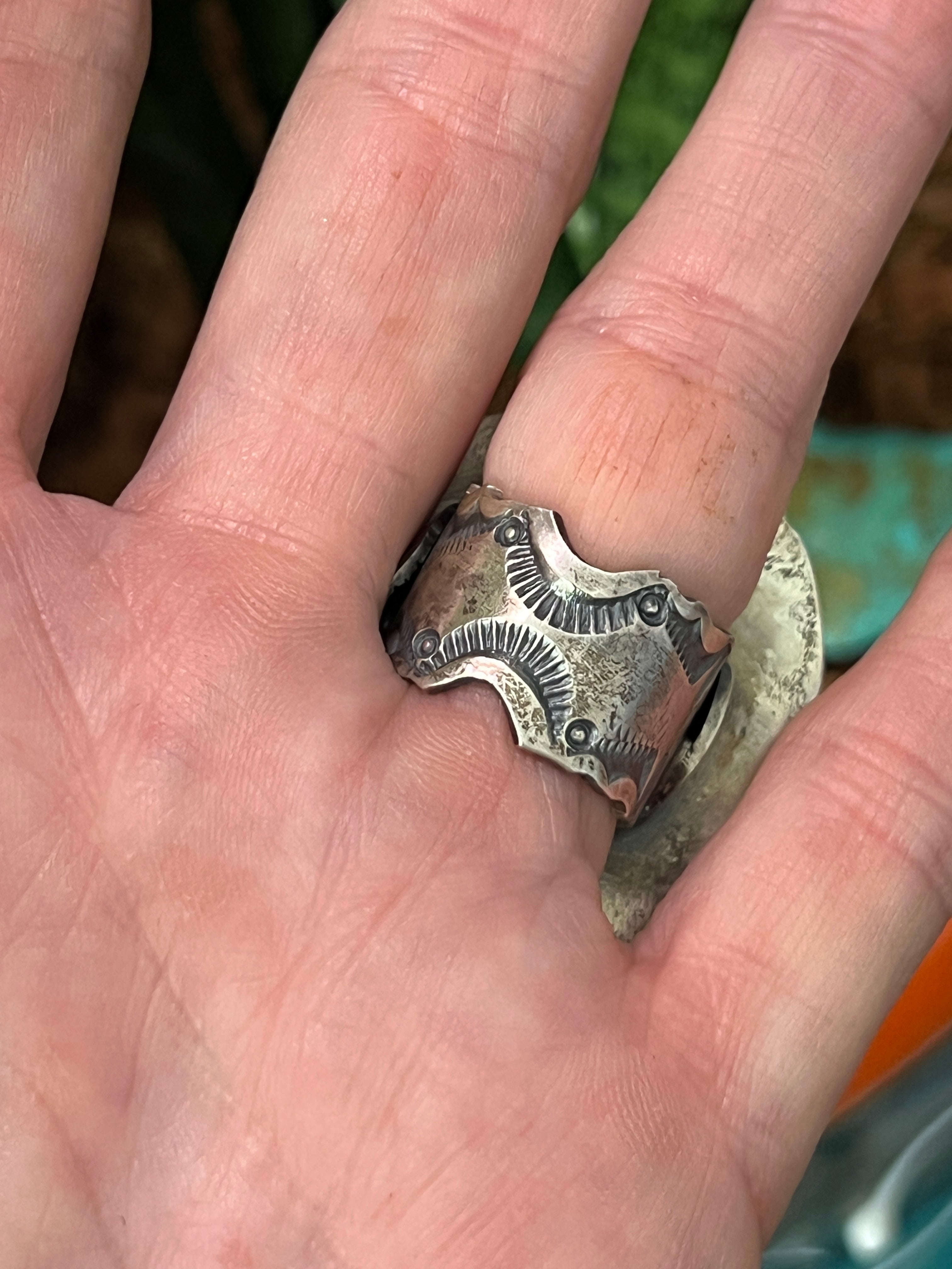 Handcrafted Sterling Silver and Number 8 Turquoise Ring by Gilbert Tom, Size 6.5