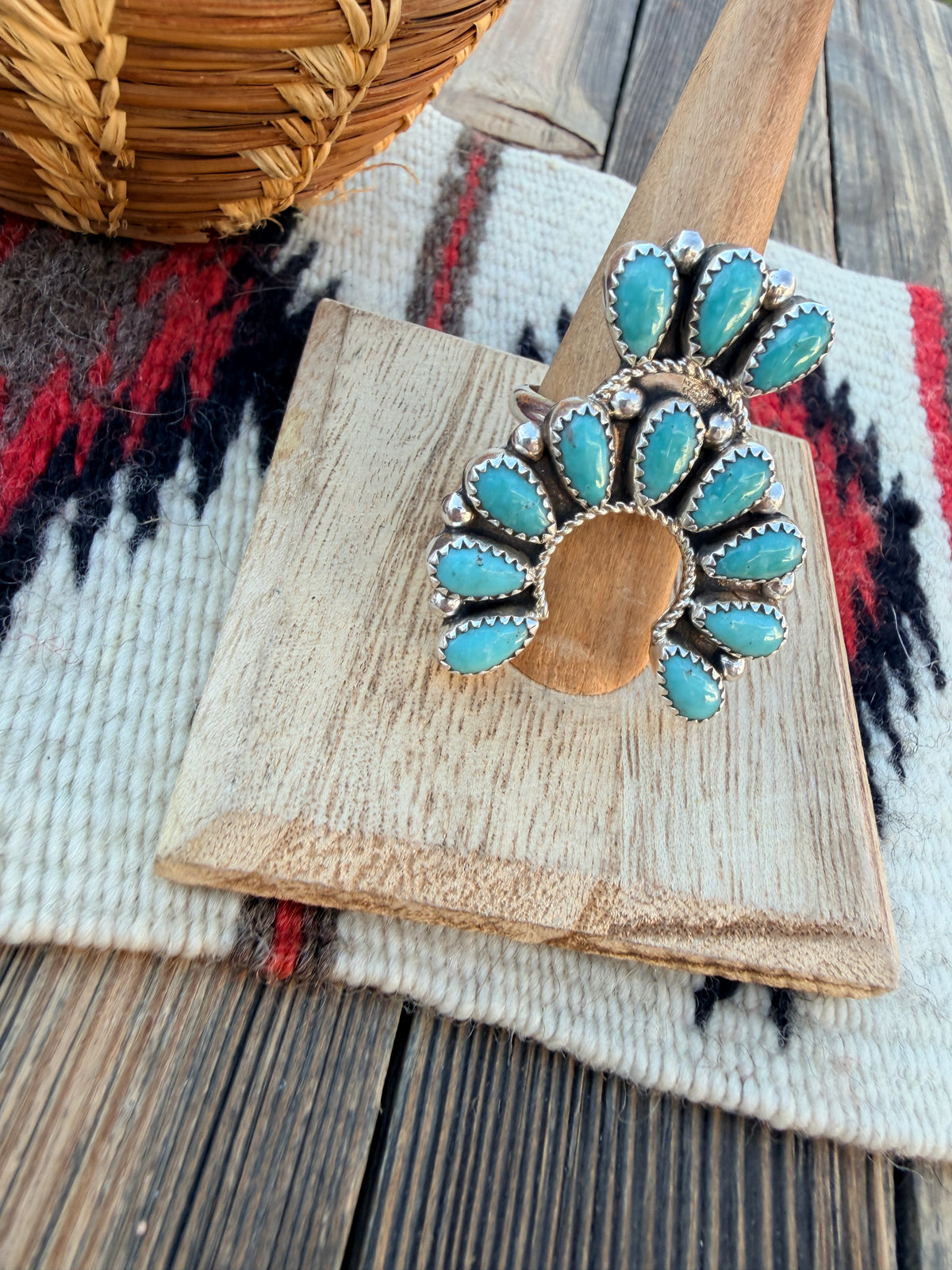 Handcrafted Turquoise & Sterling Silver Naja Cluster Adjustable Ring