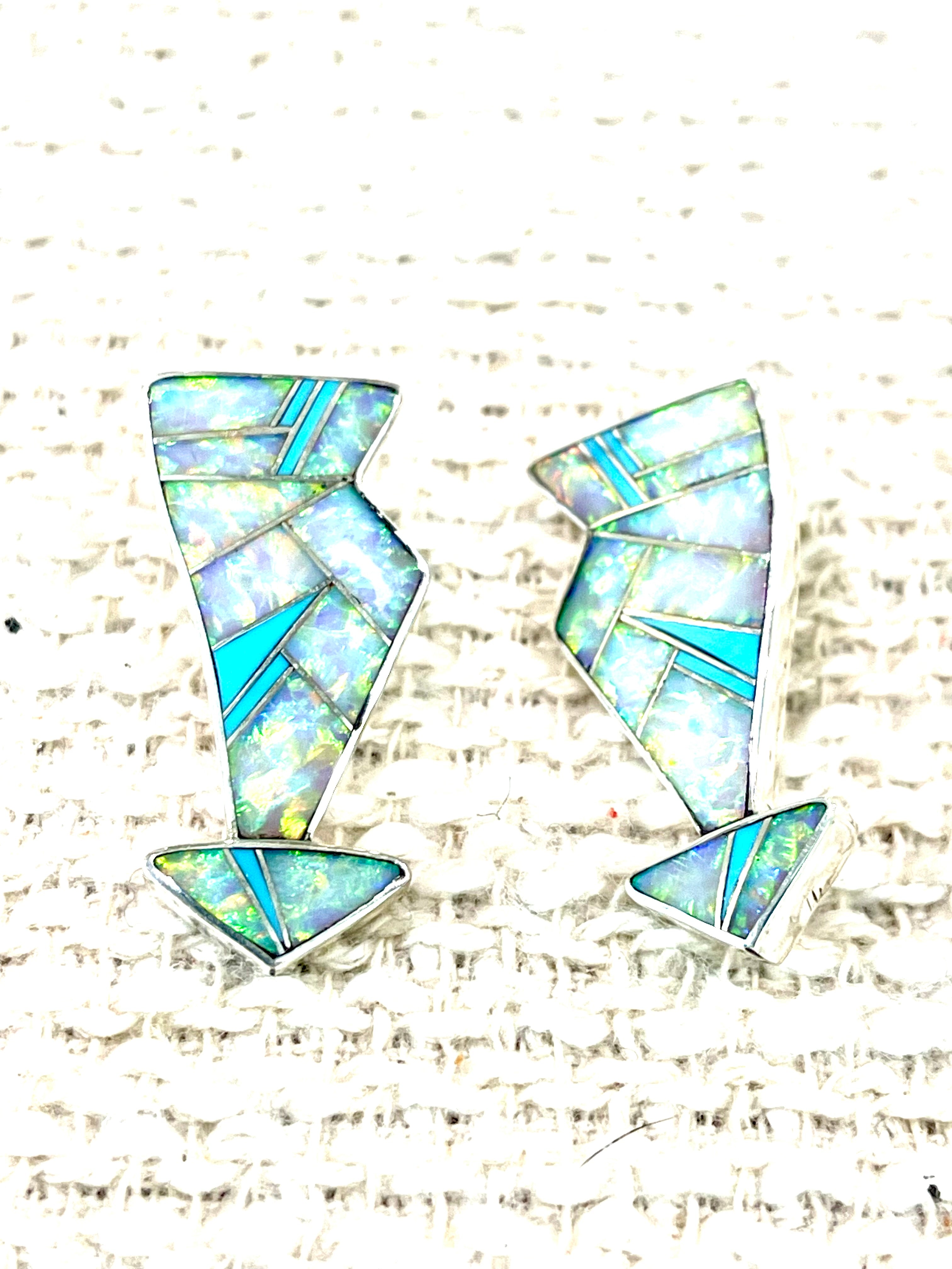 Beautiful Handmade Sterling Silver, Fire Opal & Turquoise Arrow Earrings