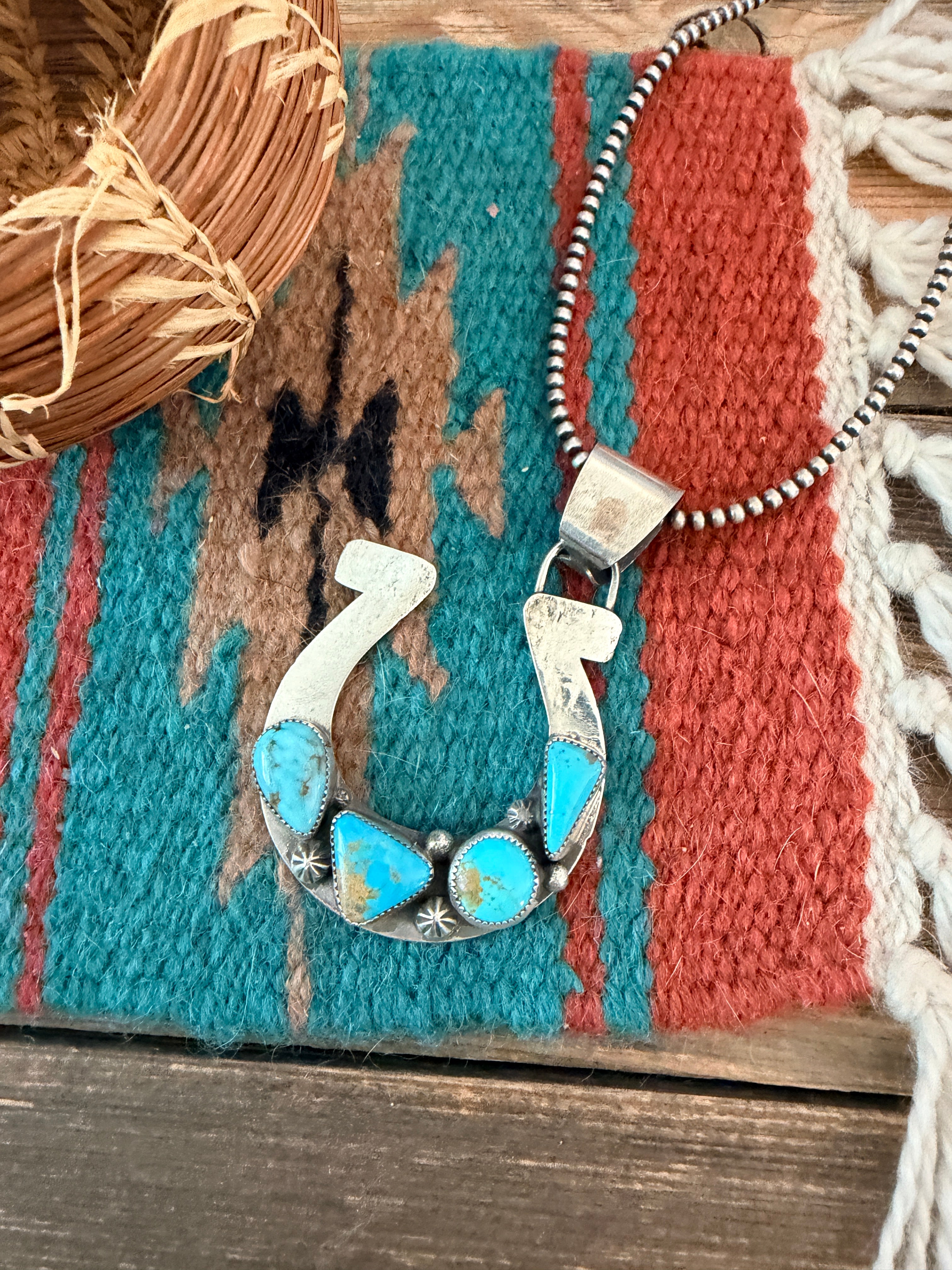 Handmade Sterling Silver & Turquoise Horseshoe Pendant