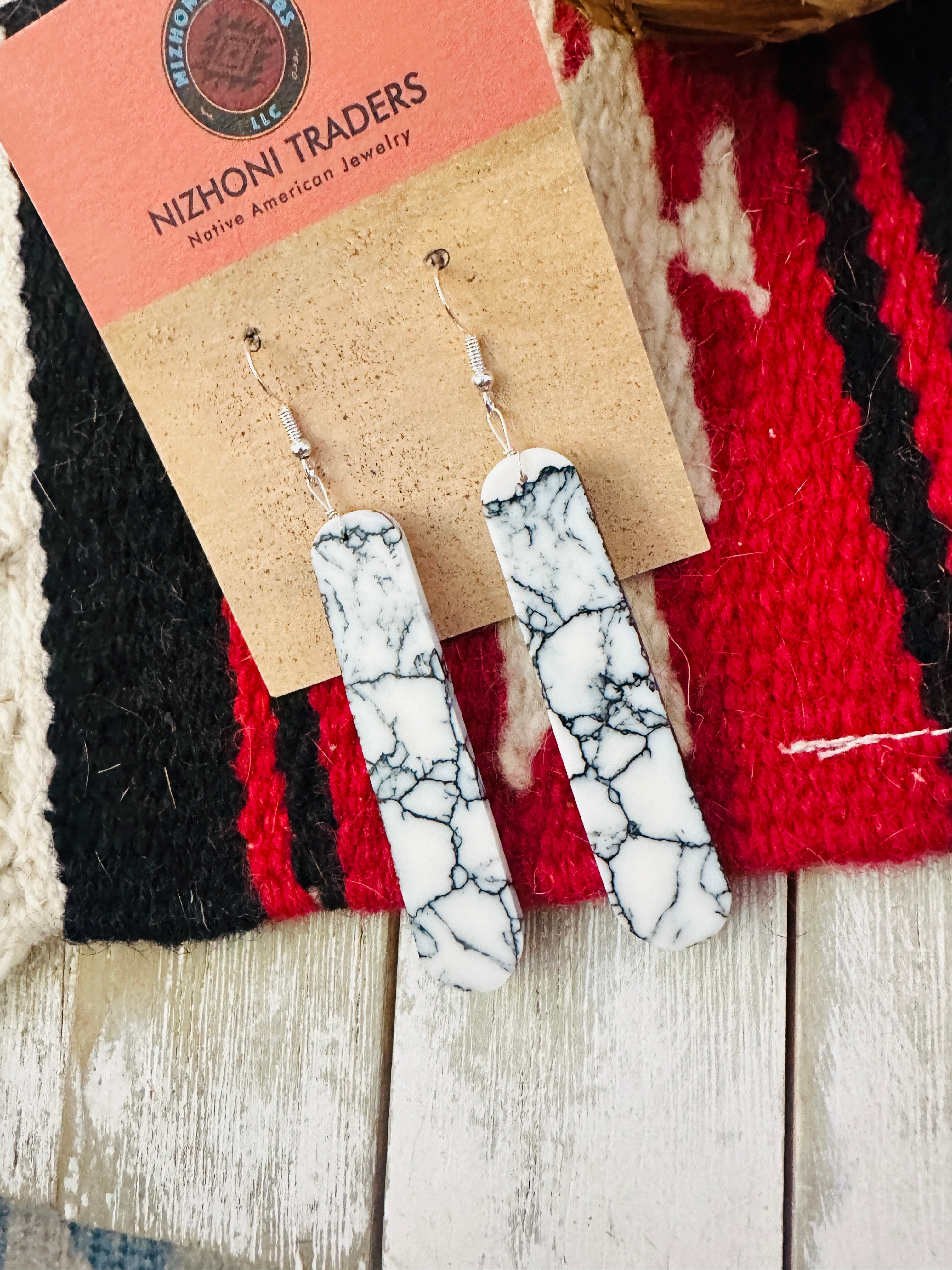 Handcrafted Howlite & Sterling Silver Slab Dangle Earrings