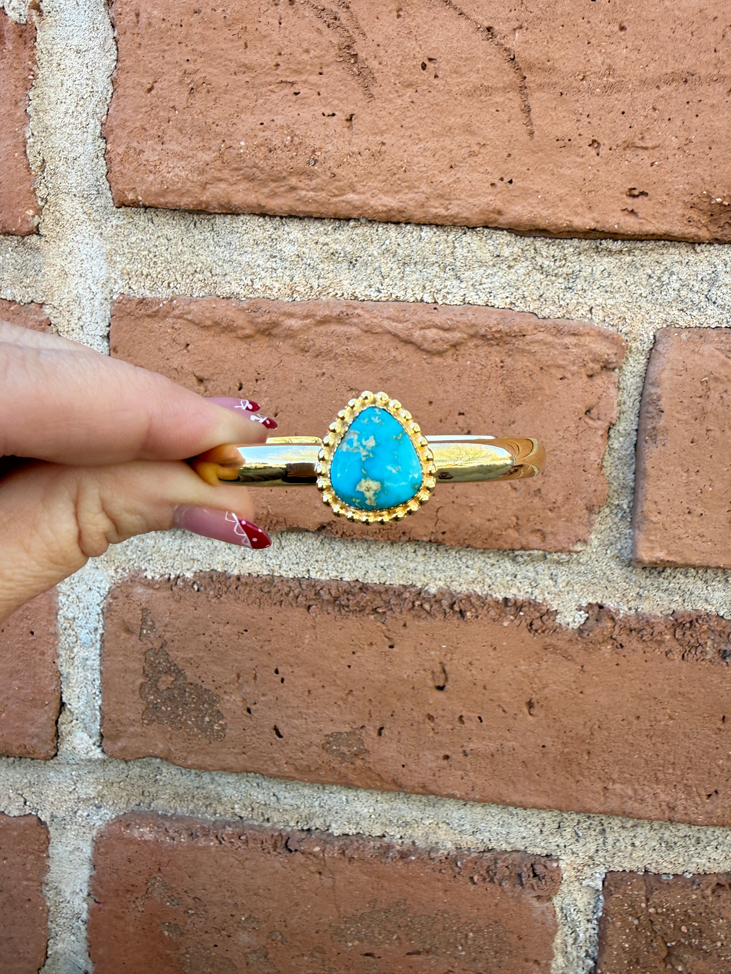 “The Golden Collection” Handmade Gold Plated Sterling Silver Natural Sonoran Mountain Turquoise Bracelet style 6