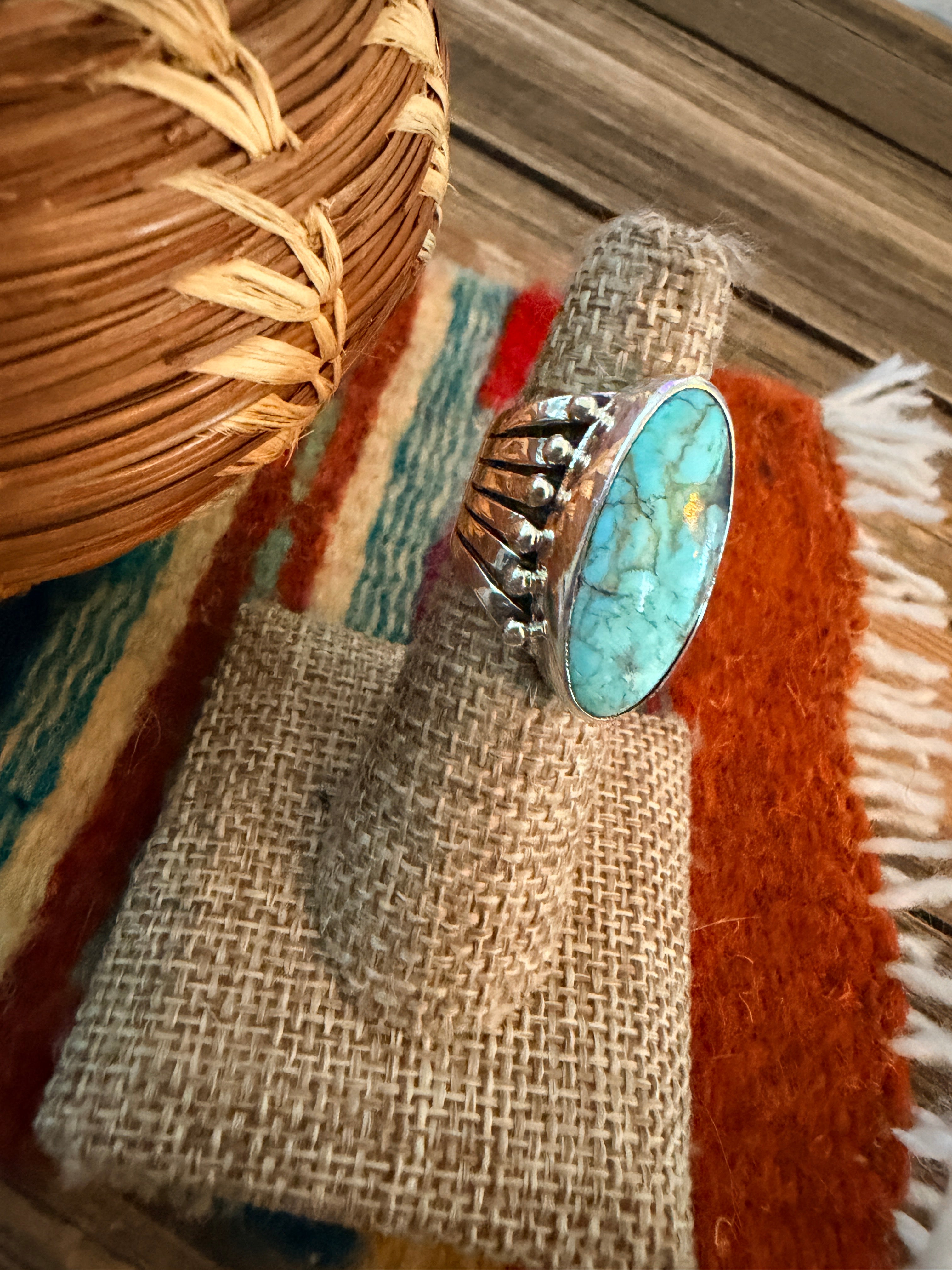Handcrafted Turquoise & Sterling Silver Ring Size 5.75