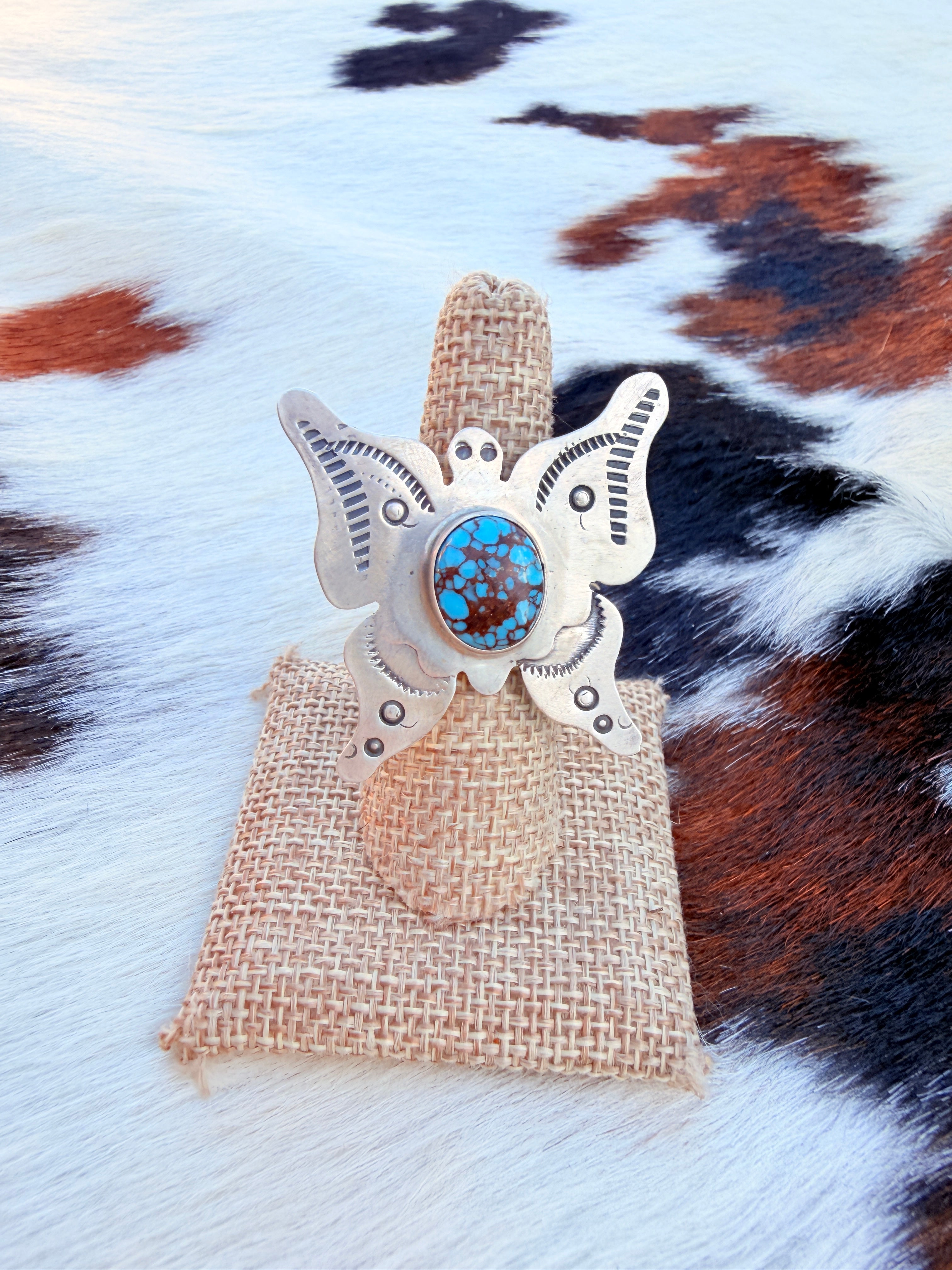 Handcrafted Turquoise & Sterling Silver Adjustable Butterfly Ring