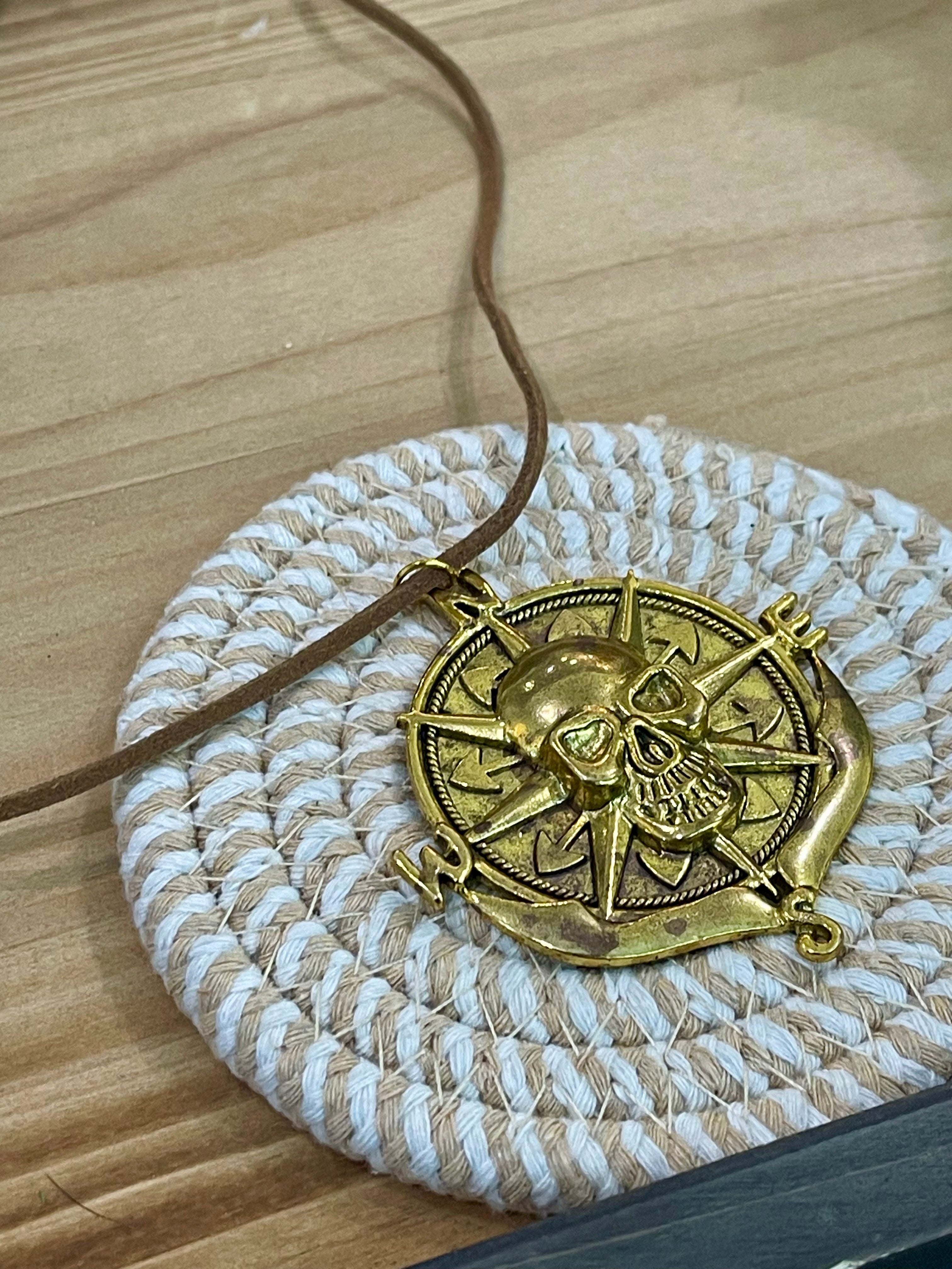 The Bijoux Vault Vintage Skull Compass Gold Plated Necklace