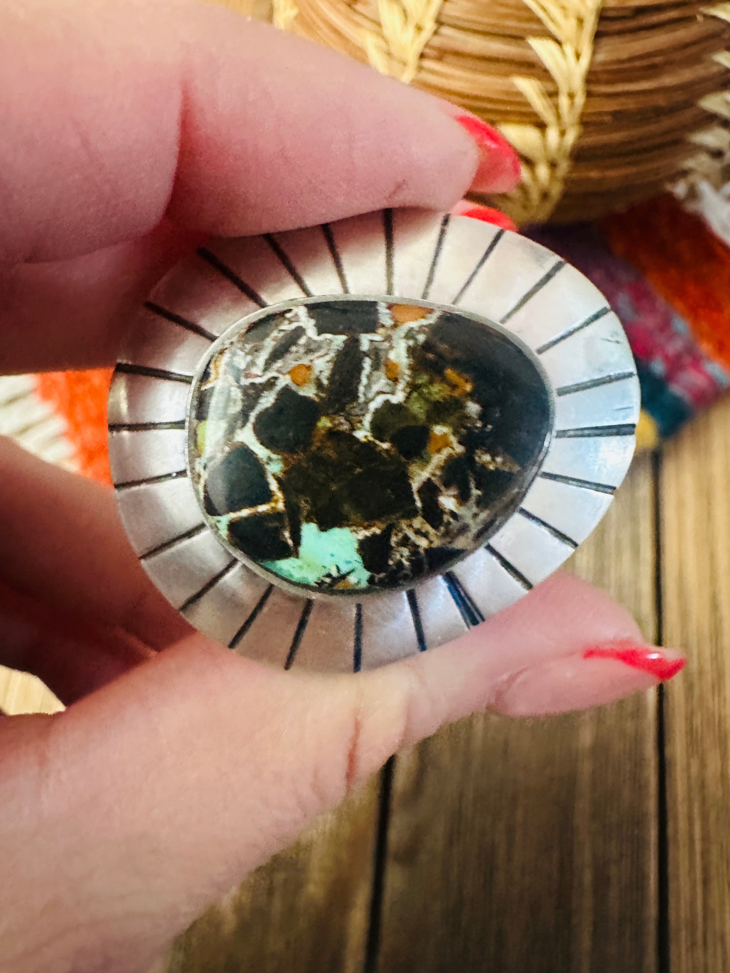 Handcrafted Blackjack Turquoise & Sterling Silver Ring Size 9.5 by Jamison Hoskie