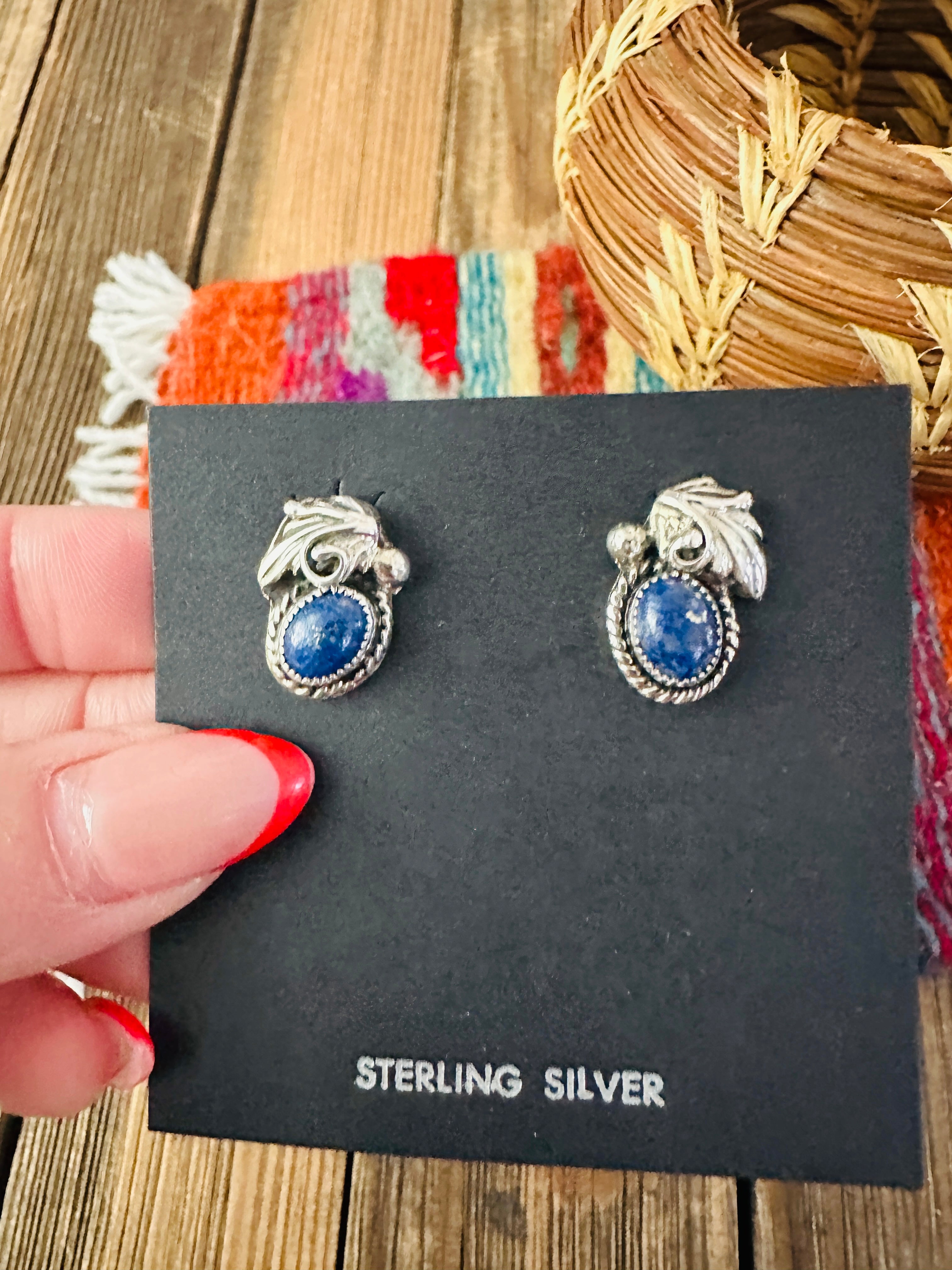 Handcrafted Lapis & Sterling Silver Stud Earrings