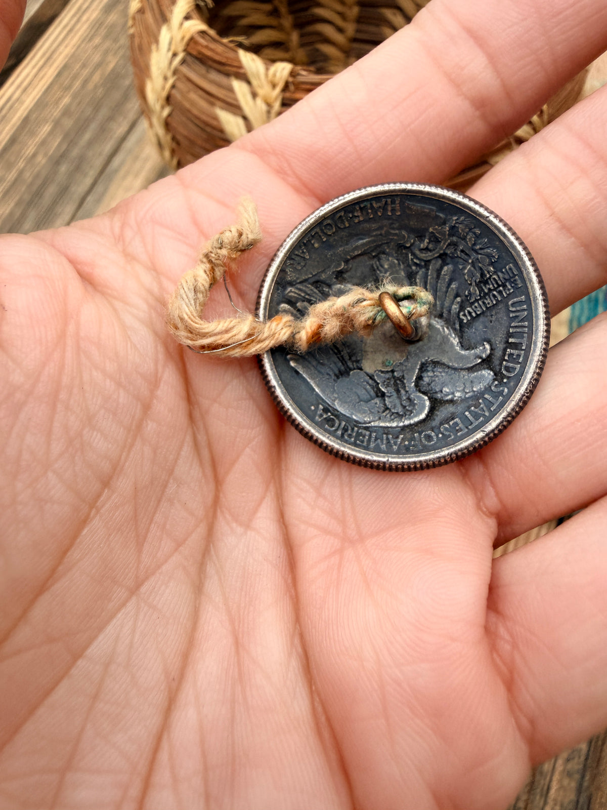 Old Pawn Handcrafted Liberty Half Dollar Button