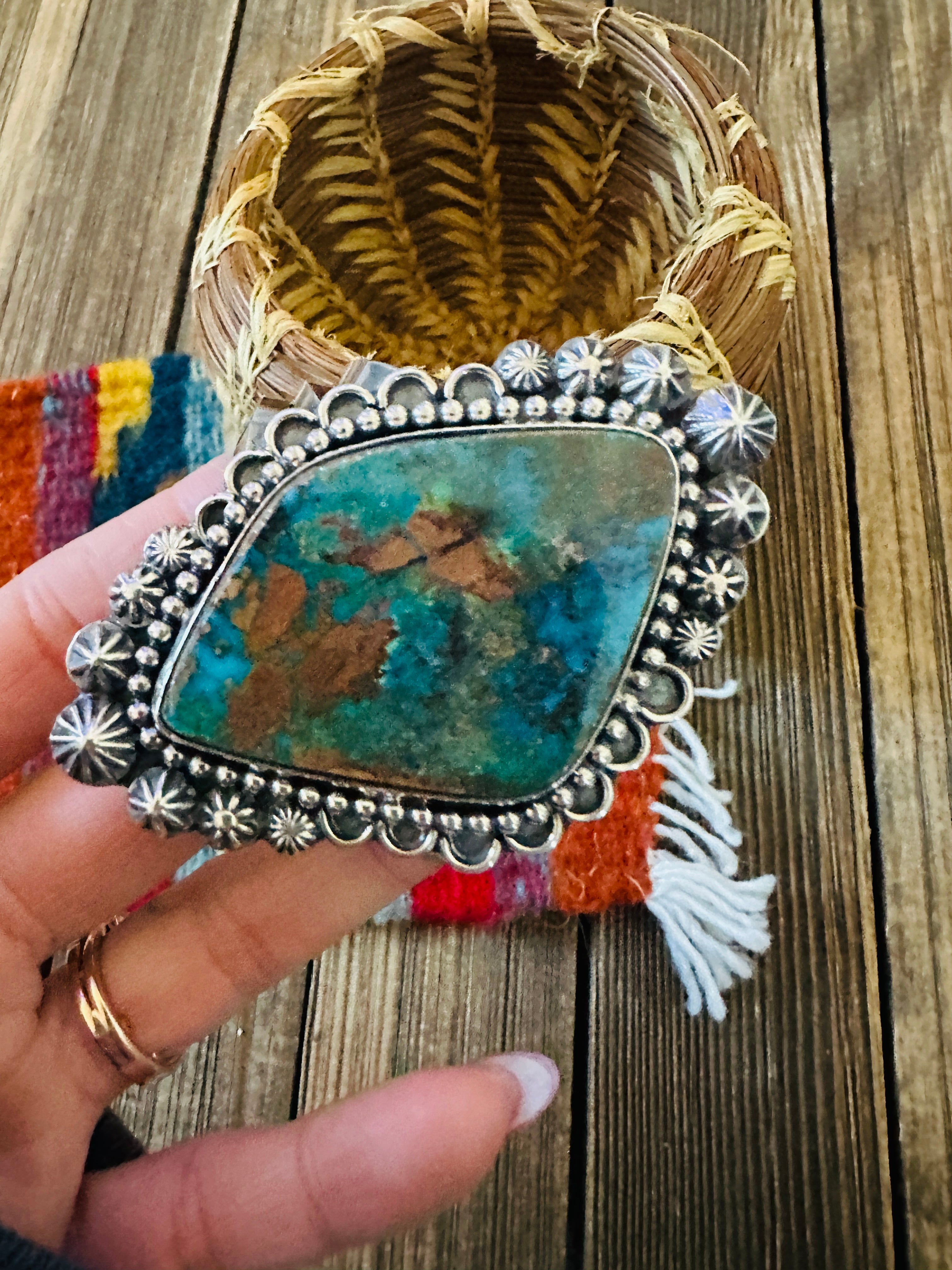 Handcrafted Pilot Mountain Turquoise & Sterling Silver Cuff Bracelet by Rosella Paxson