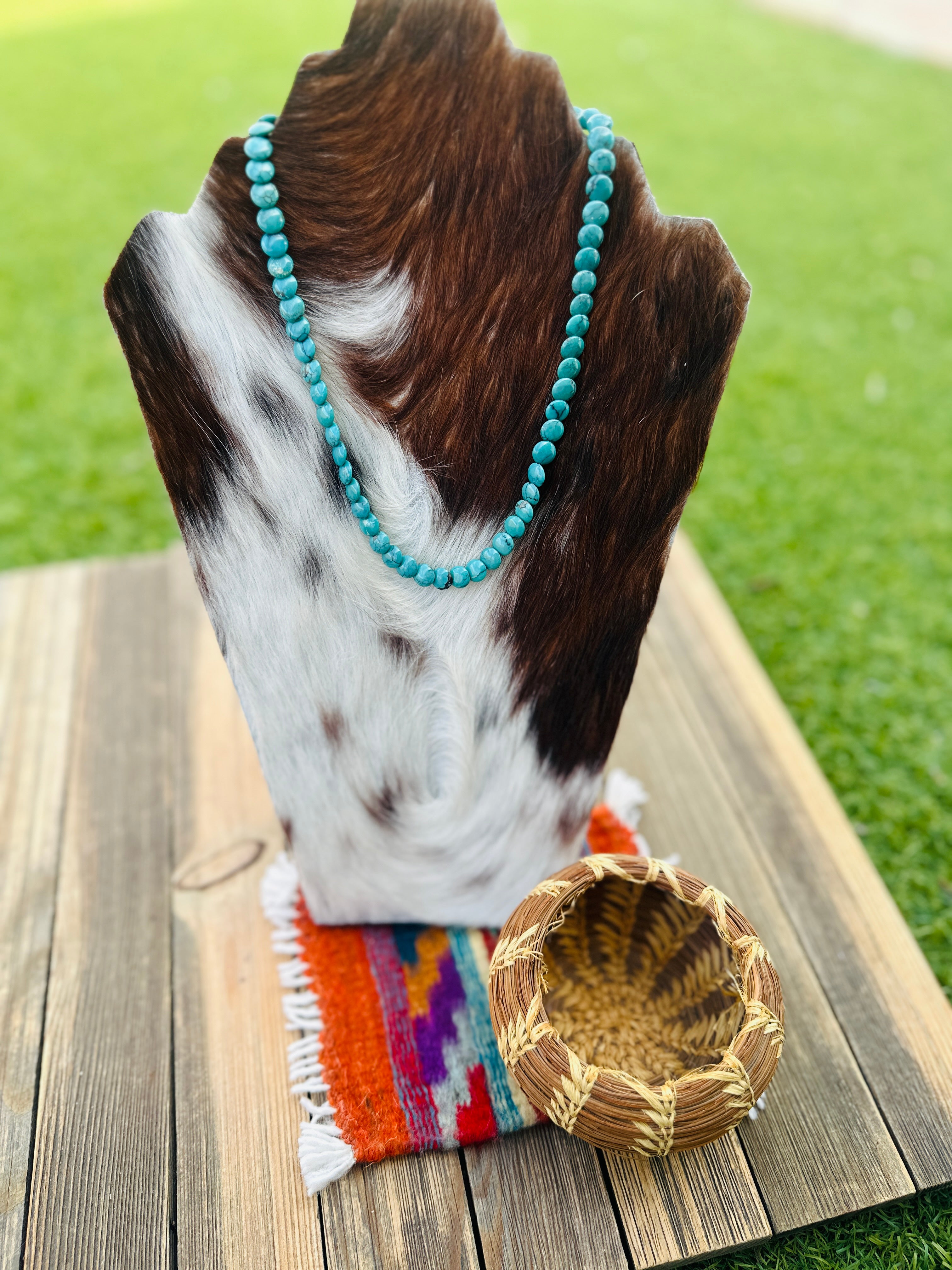 Handcrafted Turquoise & Sterling Silver Beaded 16” Necklace