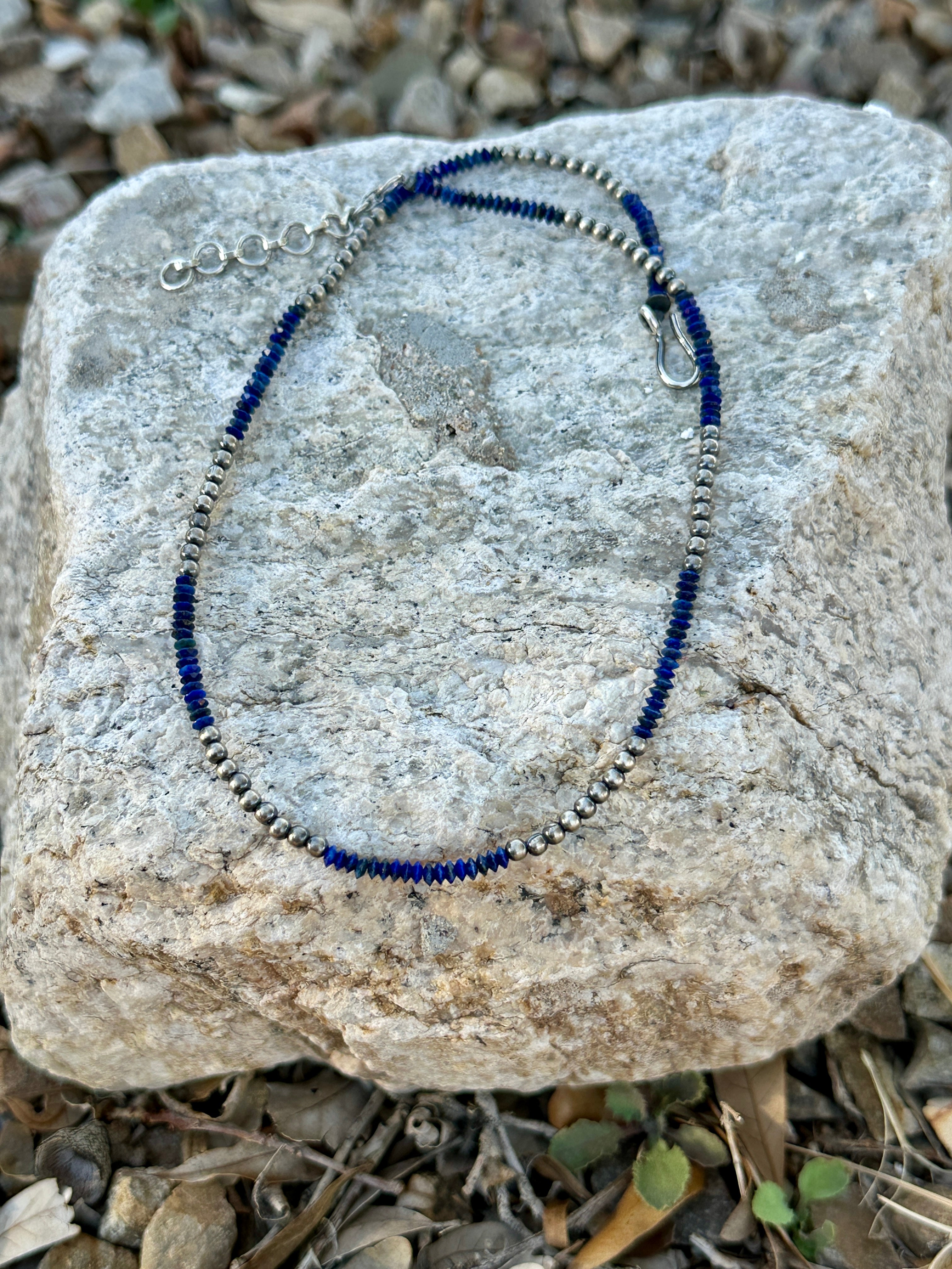 Handmade Lapis Beaded Sterling Silver Necklace