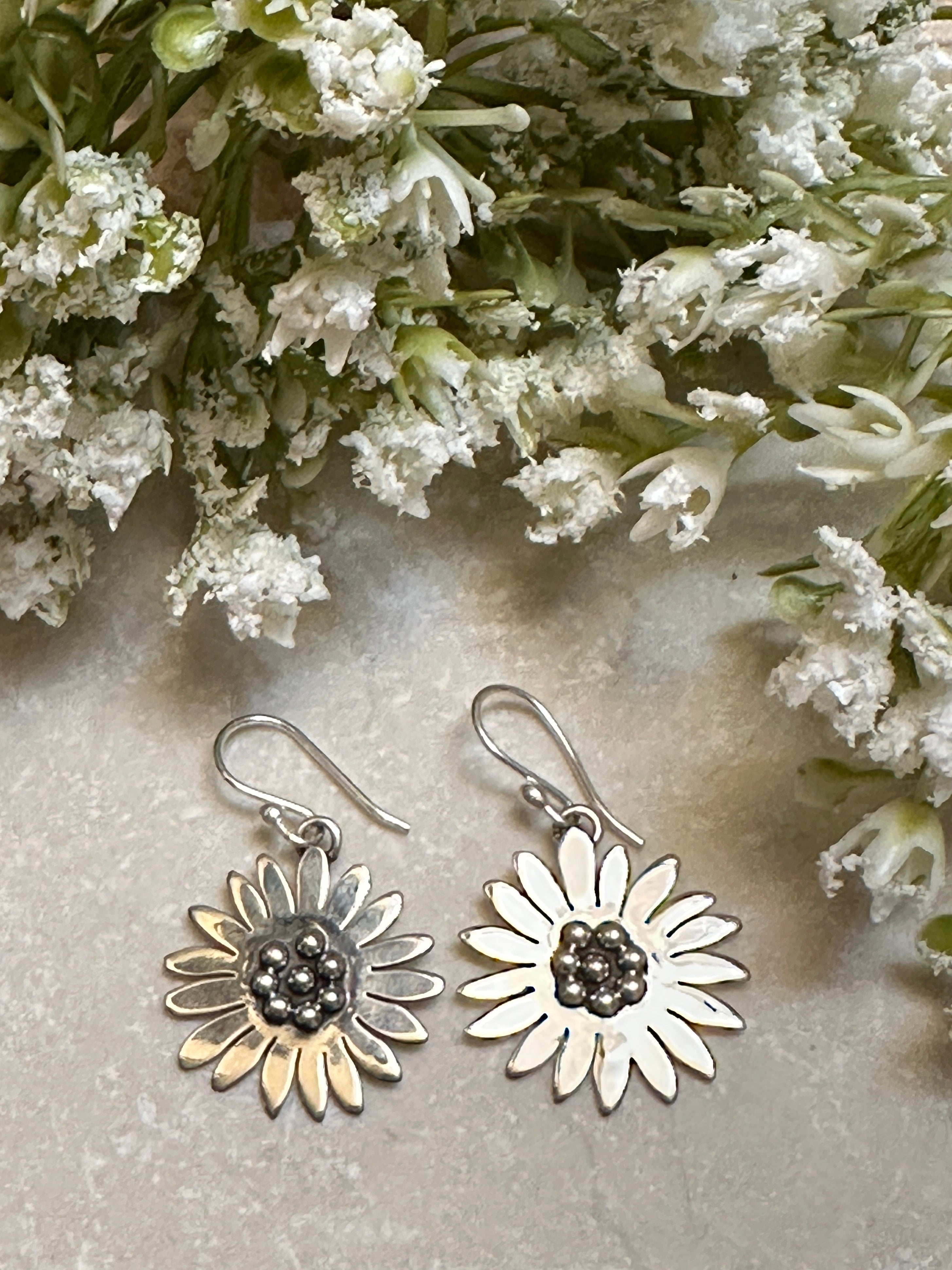 Sterling Silver Sunflower Hook Earrings