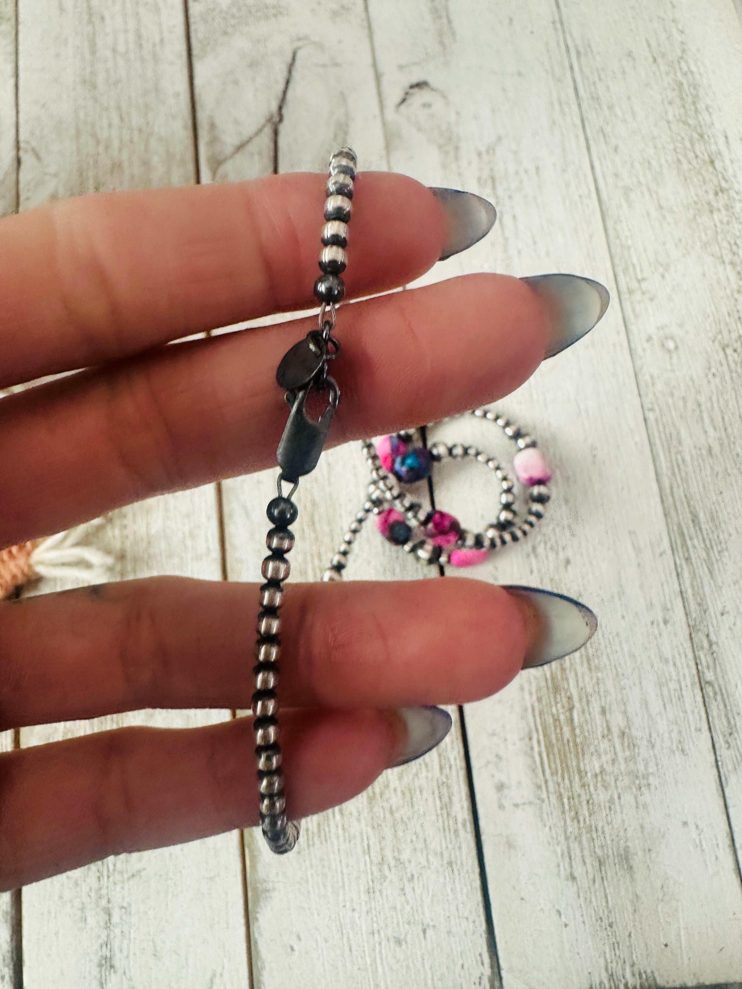 Handcrafted Sterling Silver & Pink Dream Mojave Beaded Necklace