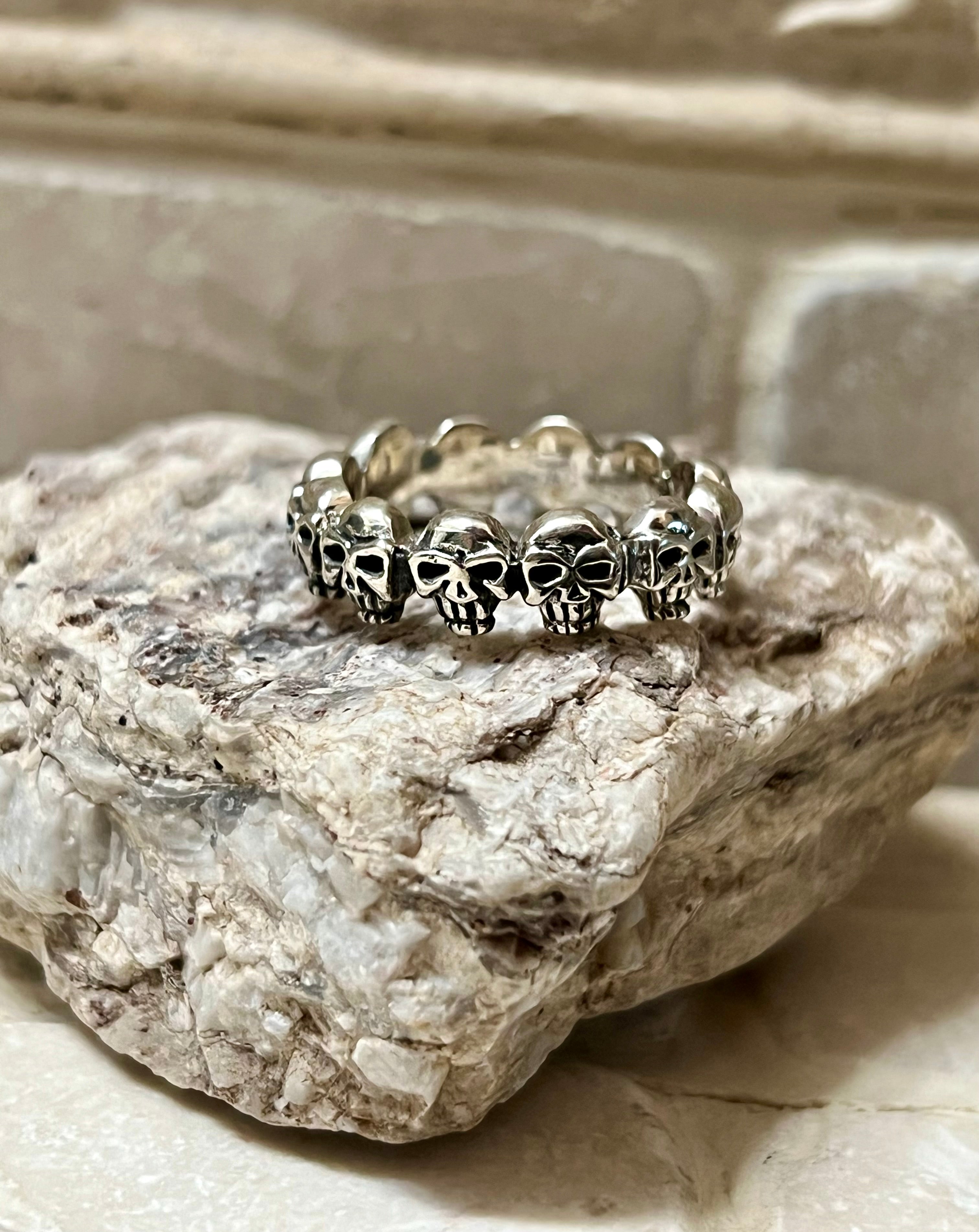 Skulls All Around Sterling Silver Ring