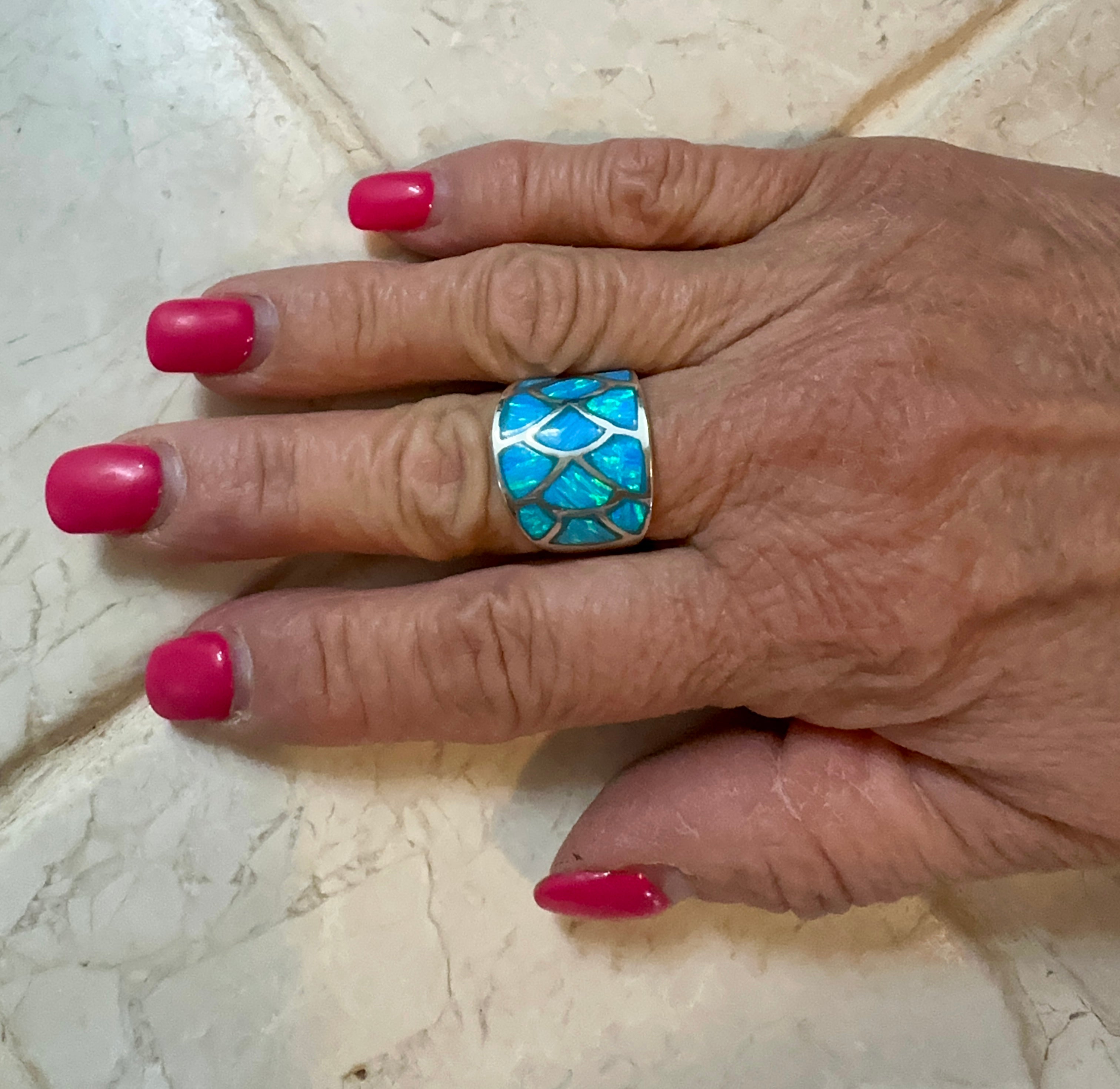 Blue Opal Sterling Silver Mermaid Ring