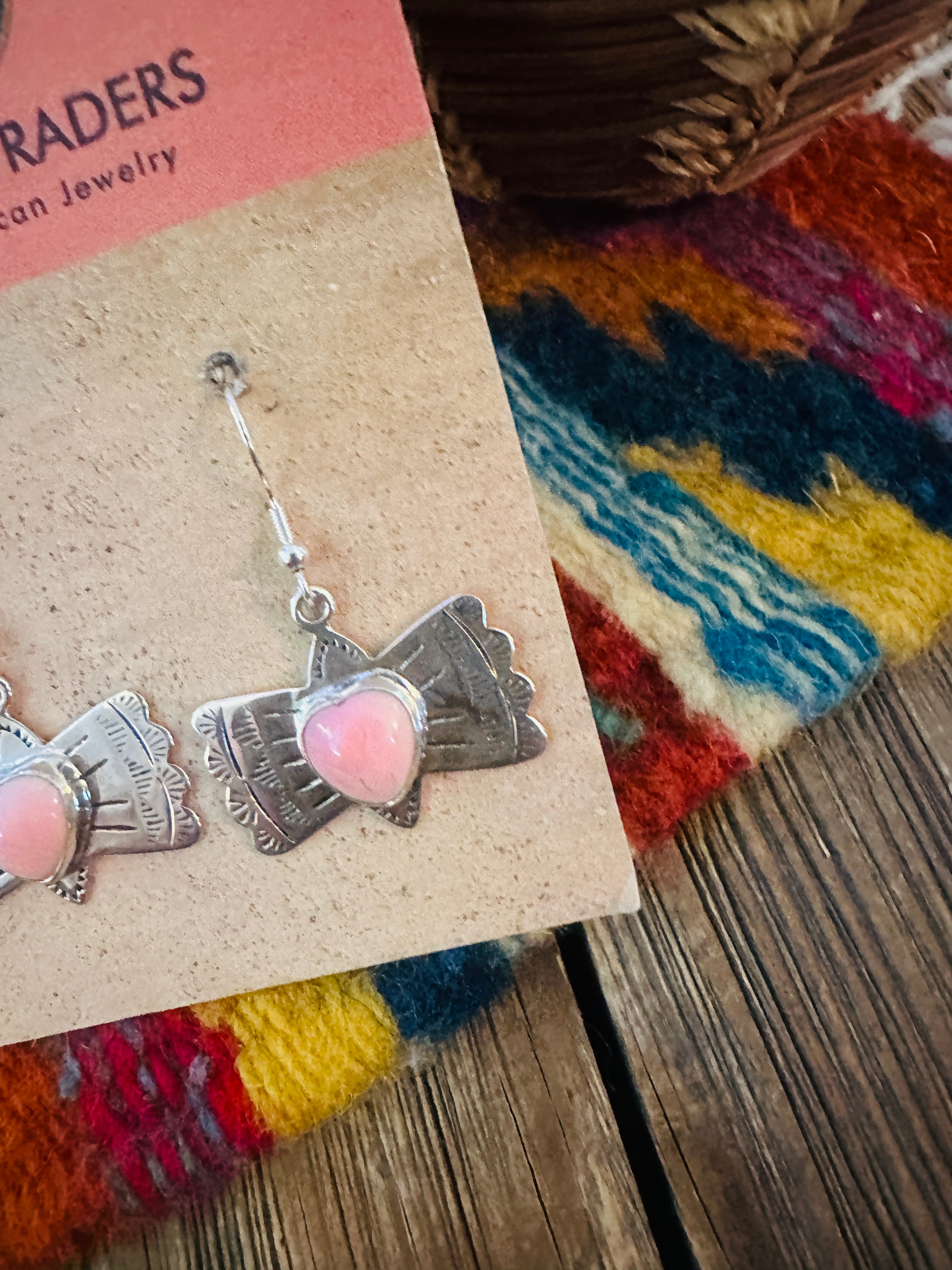 Handcrafted Queen Pink Conch & Sterling Silver Heart Dangle Earrings