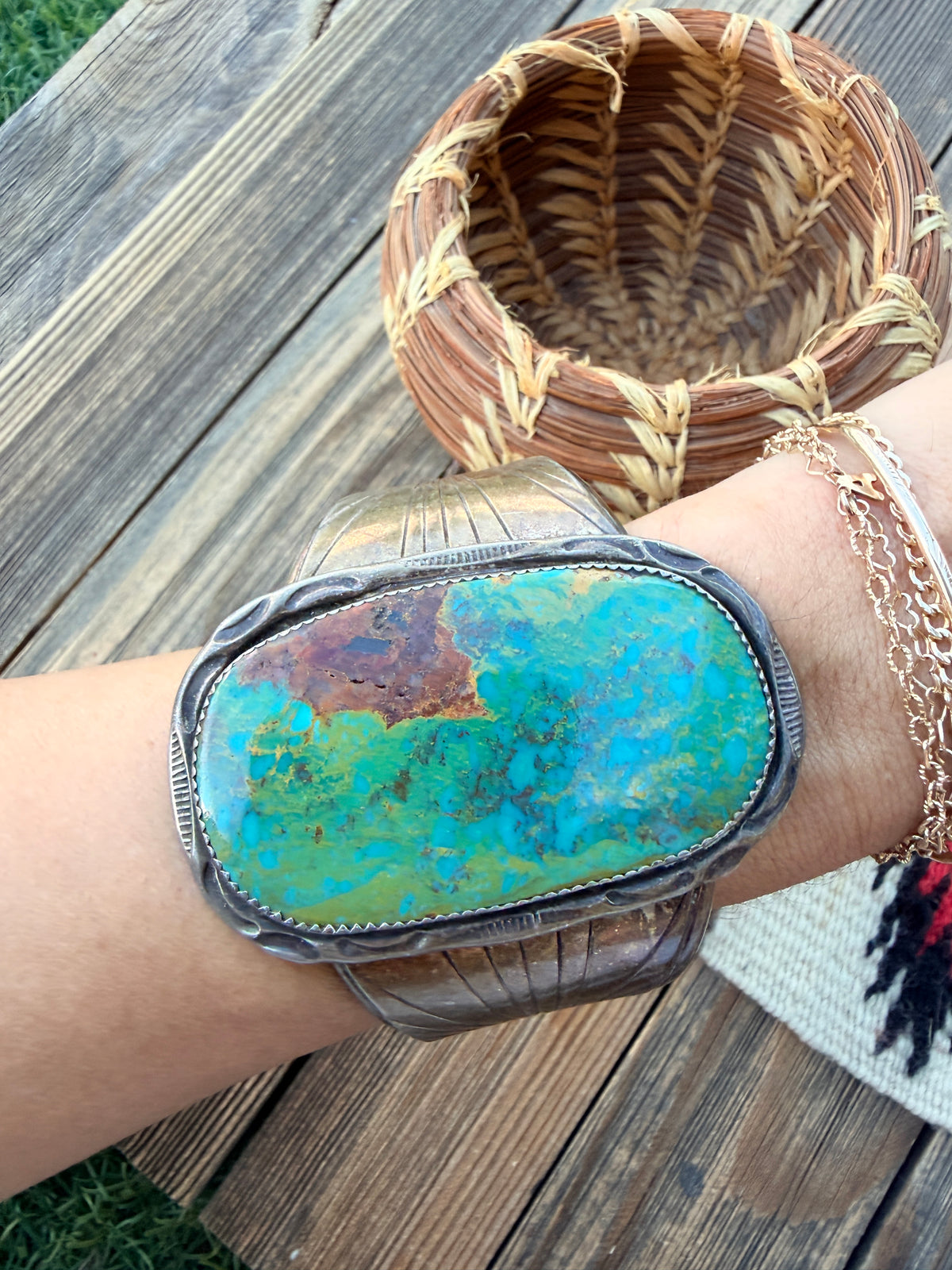 Handcrafted Old Pawn Sterling Silver & Turquoise Cuff Bracelet
