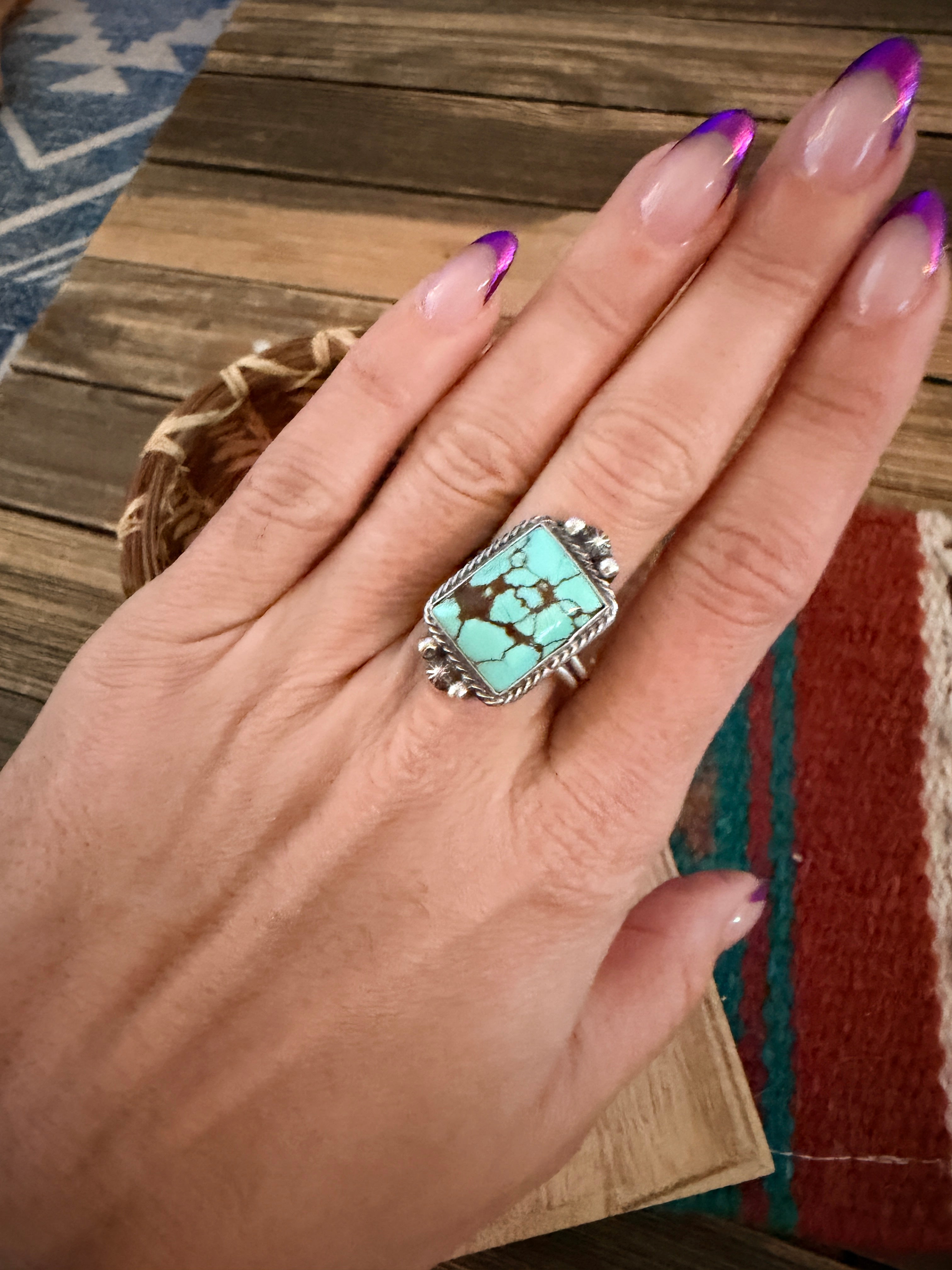 Handcrafted Turquoise & Sterling Silver Ring Size 9