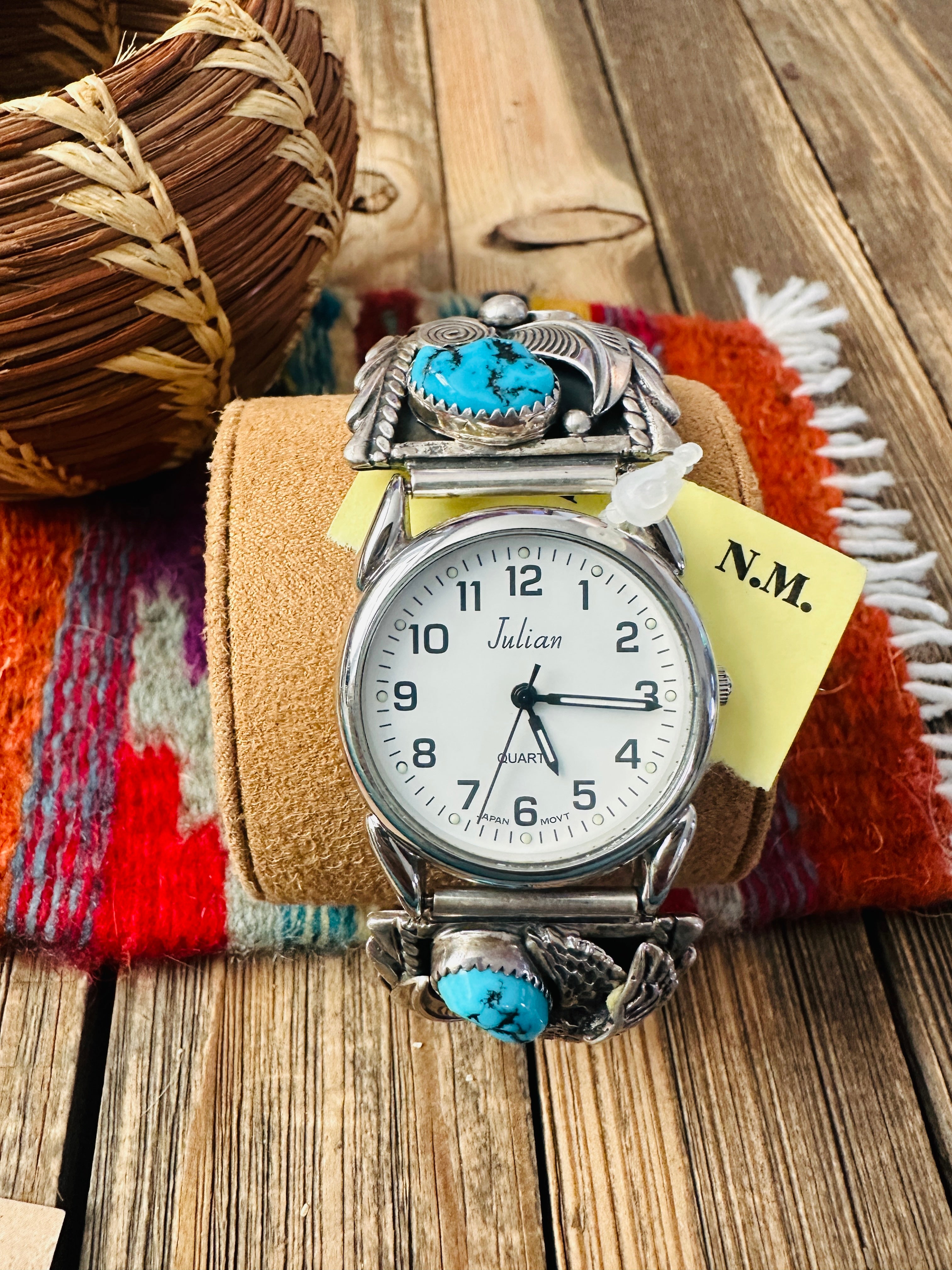 Handcrafted Old Pawn Turquoise, Coral & Sterling Silver Watch