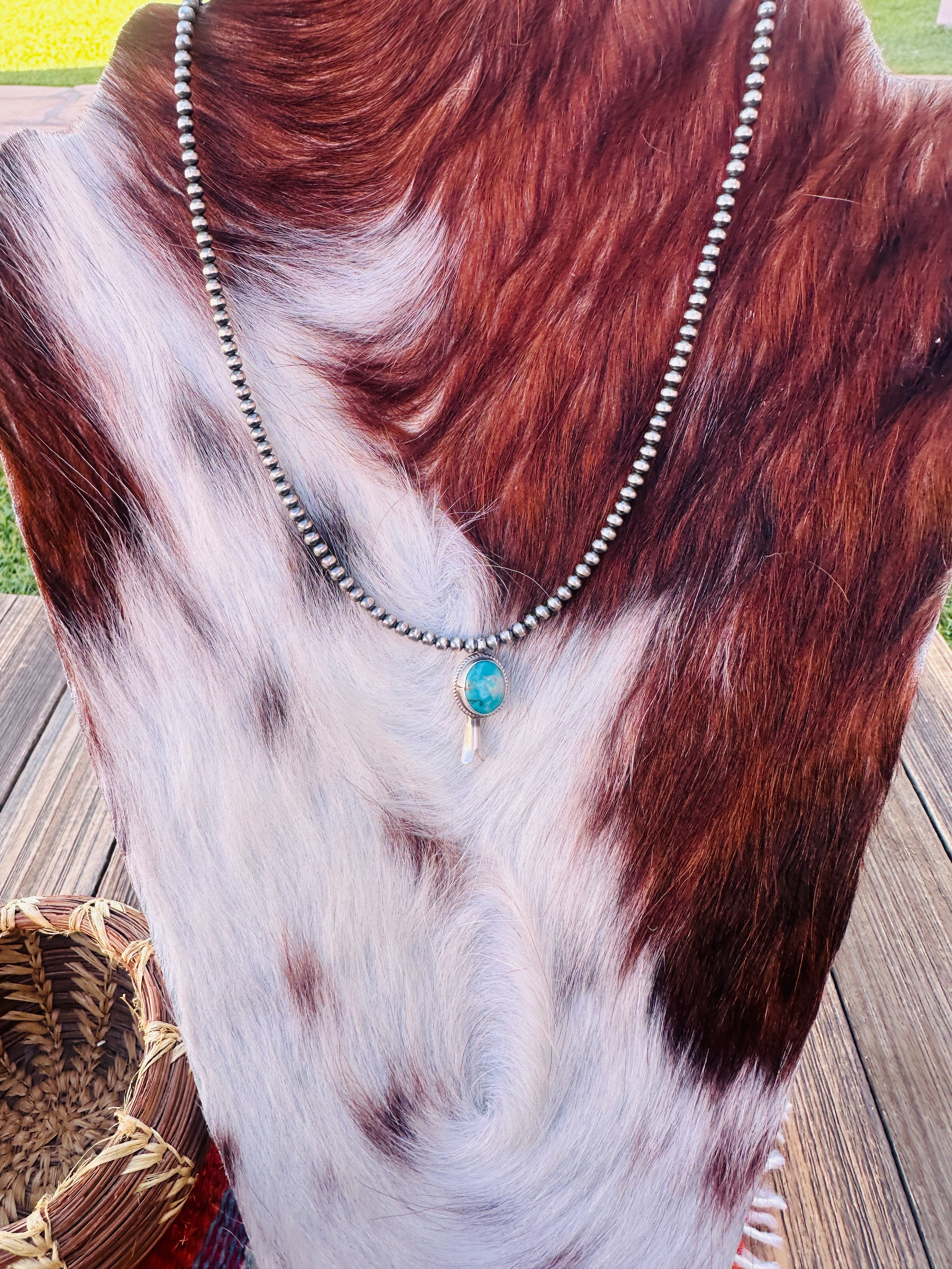 Handcrafted Turquoise & Sterling Silver Beaded Blossom Necklace