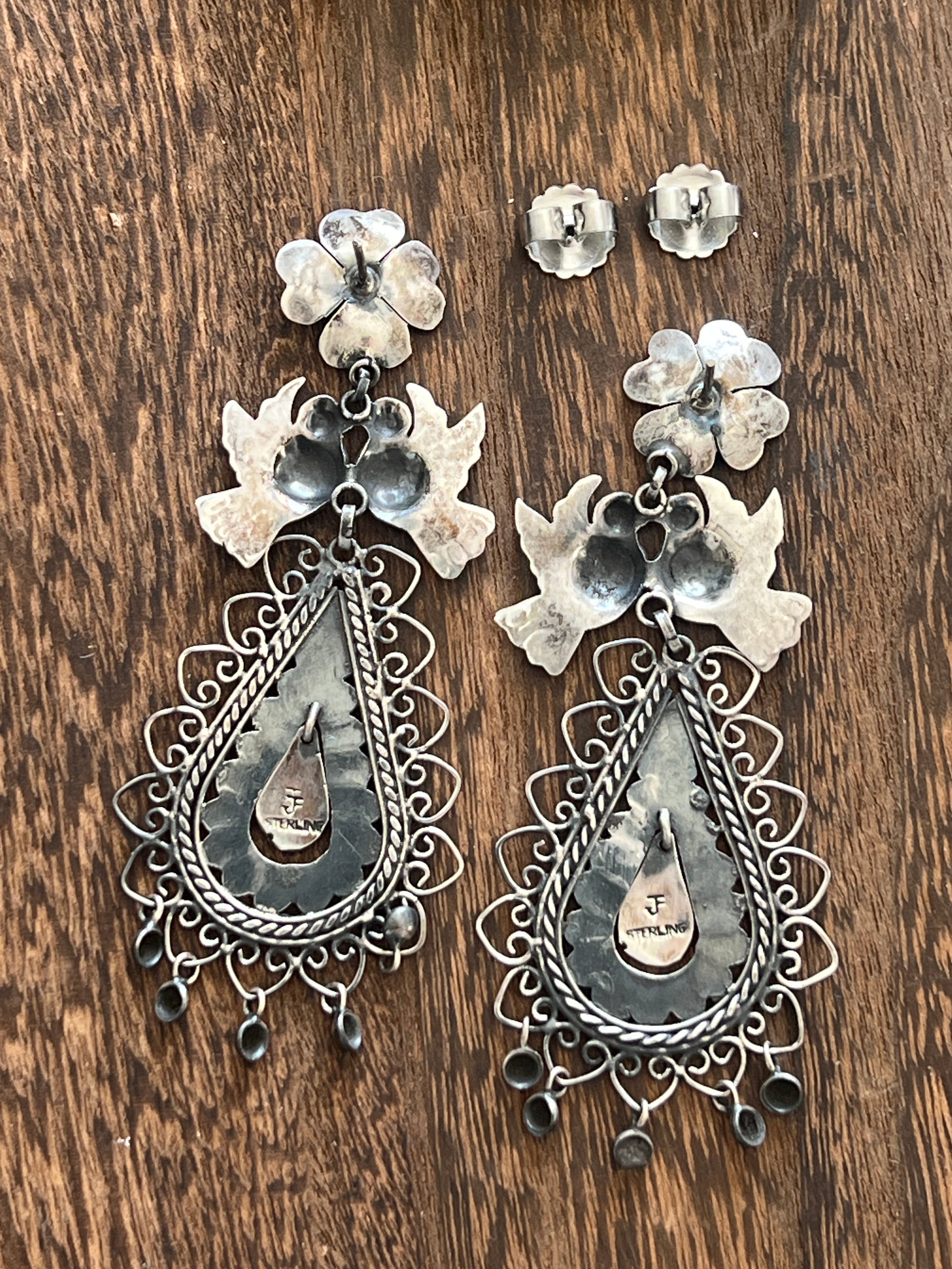 Federico Jimenez Sterling Silver Mexican Wedding Style Earrings, Paloma