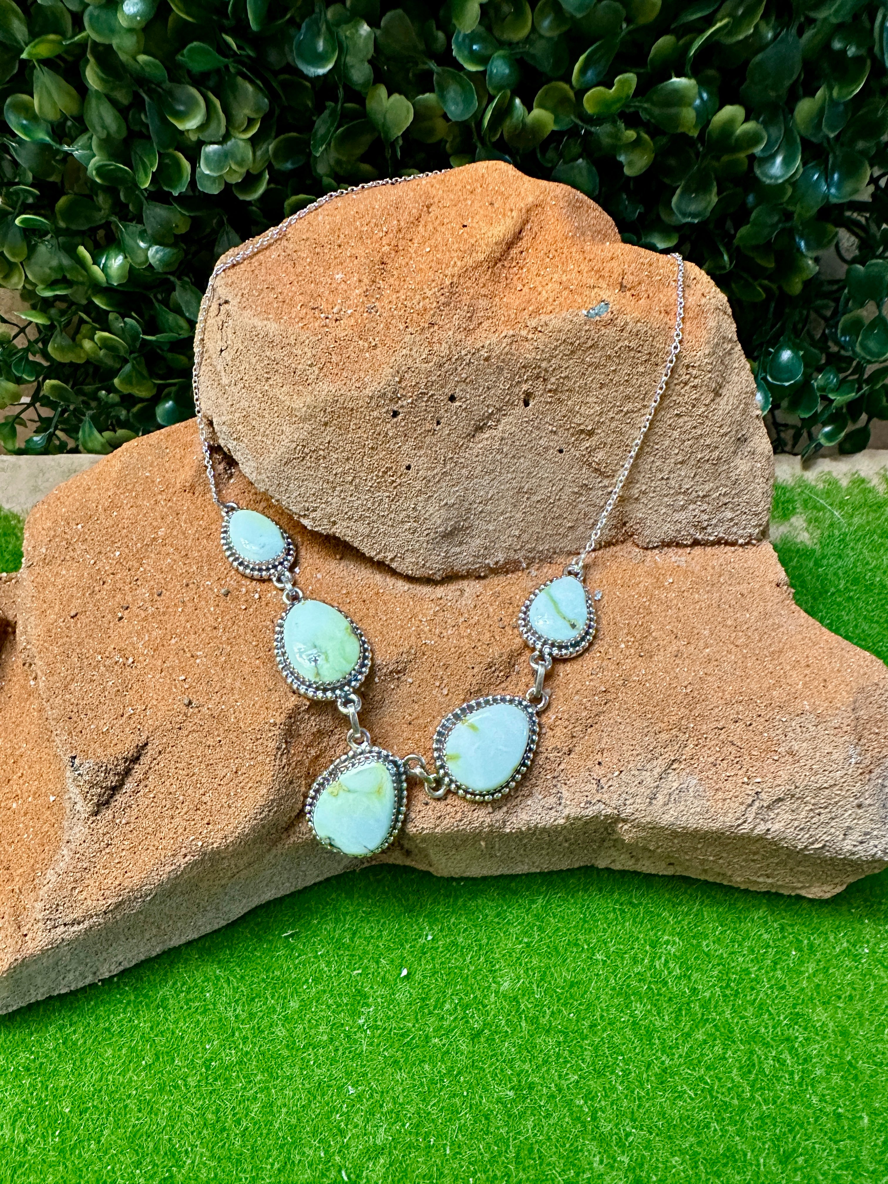 Handmade Palomino Turquoise 4 Stone Sterling Silver Necklace