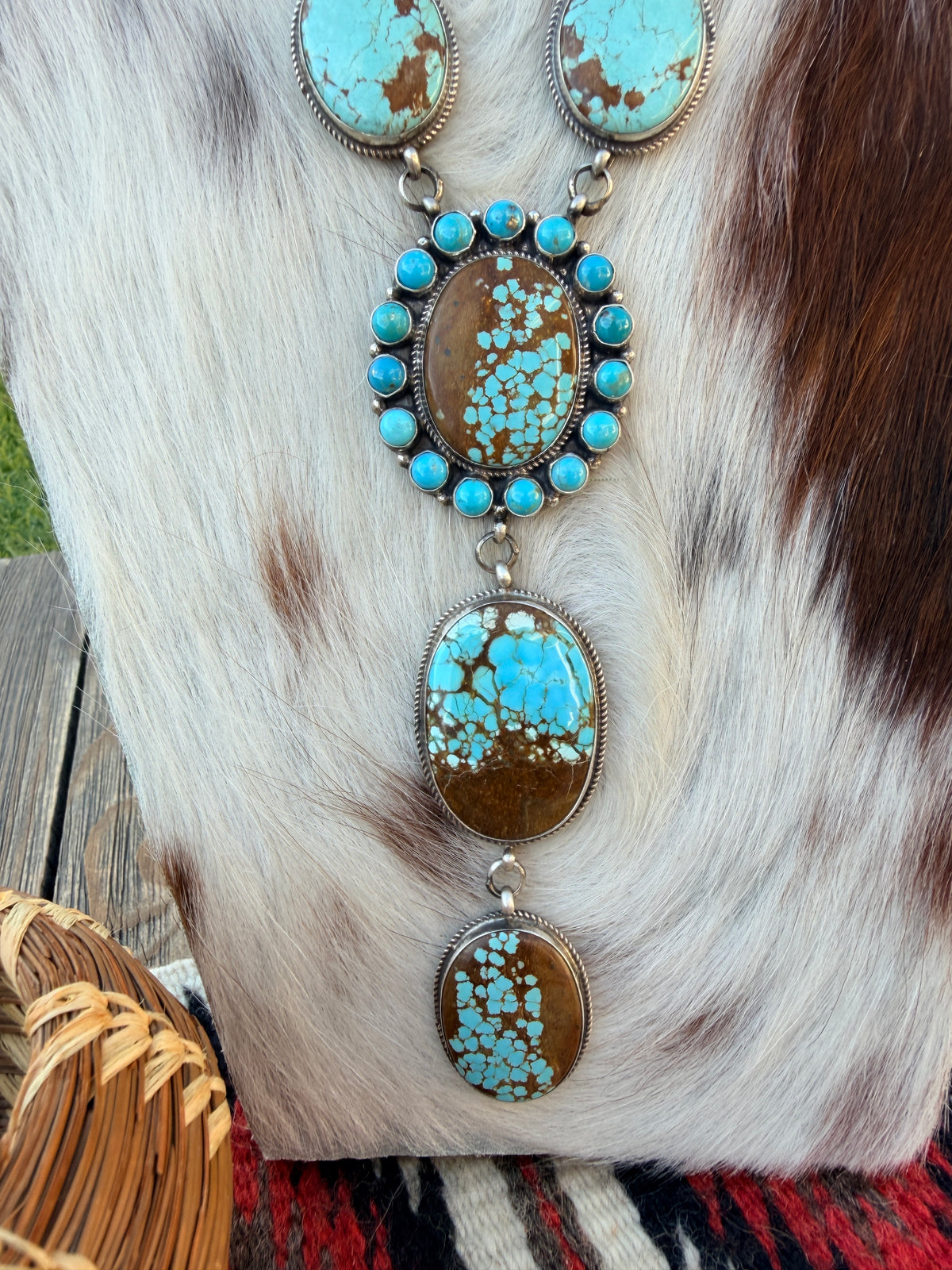 Handcrafted Number 8 Turquoise & Sterling Silver Lariat Necklace by Dean Brown