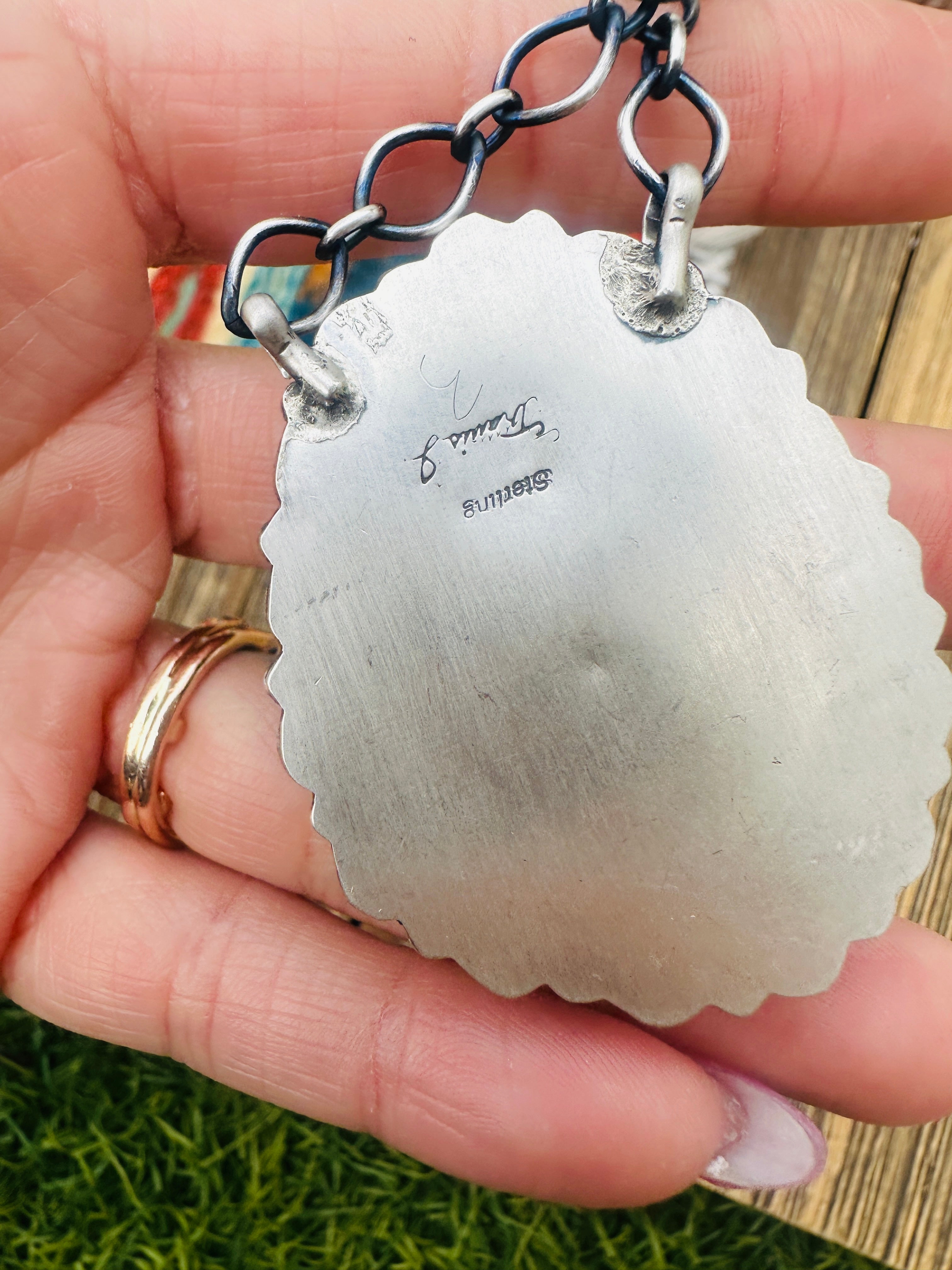 Handcrafted Turquoise & Sterling Silver Cluster Necklace by Travis Jim