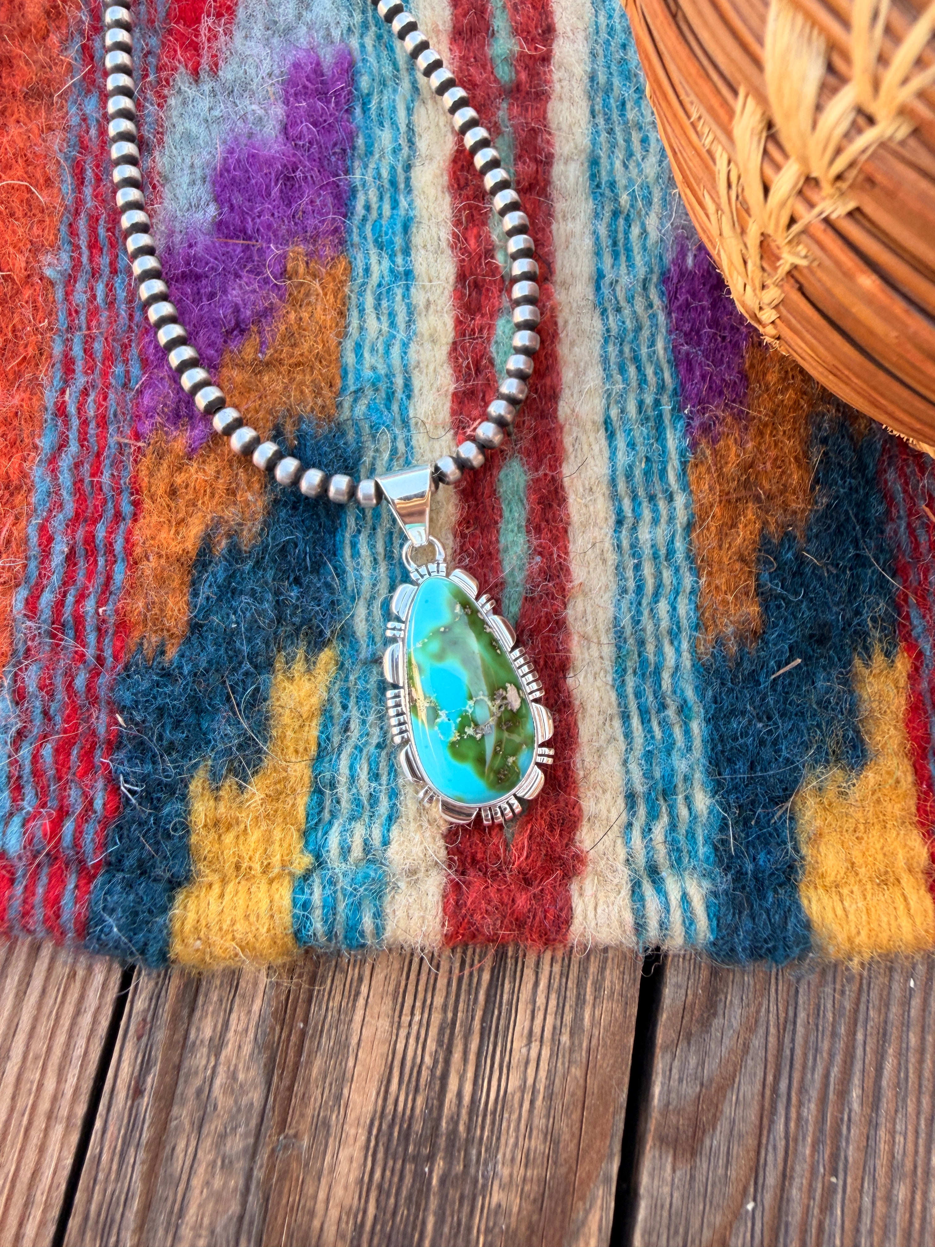 Handcrafted Sterling Silver & Sonoran Mountain Turquoise Pendant by Larry Moses Yazzie