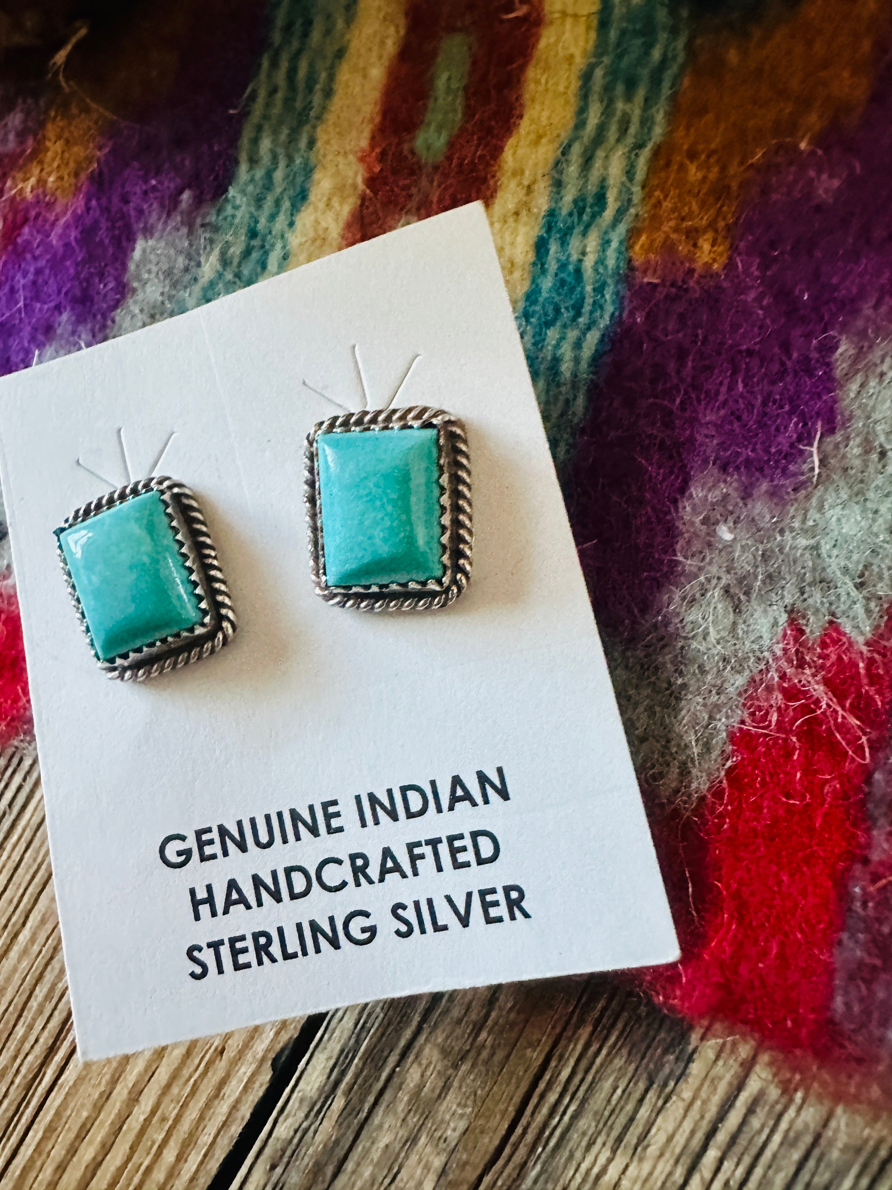 Handcrafted Turquoise & Sterling Silver Rectangle Stud Earrings
