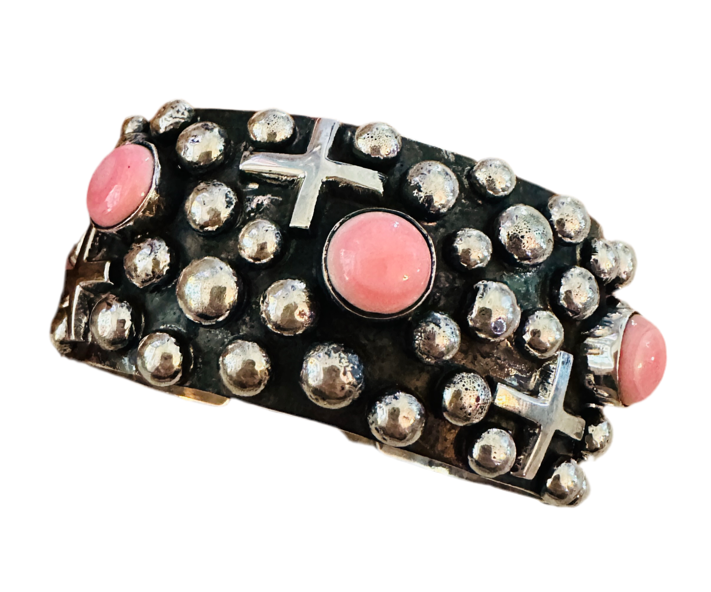 Handcrafted Queen Pink & Sterling Silver Cross Cuff Bracelet By Chimney Butte