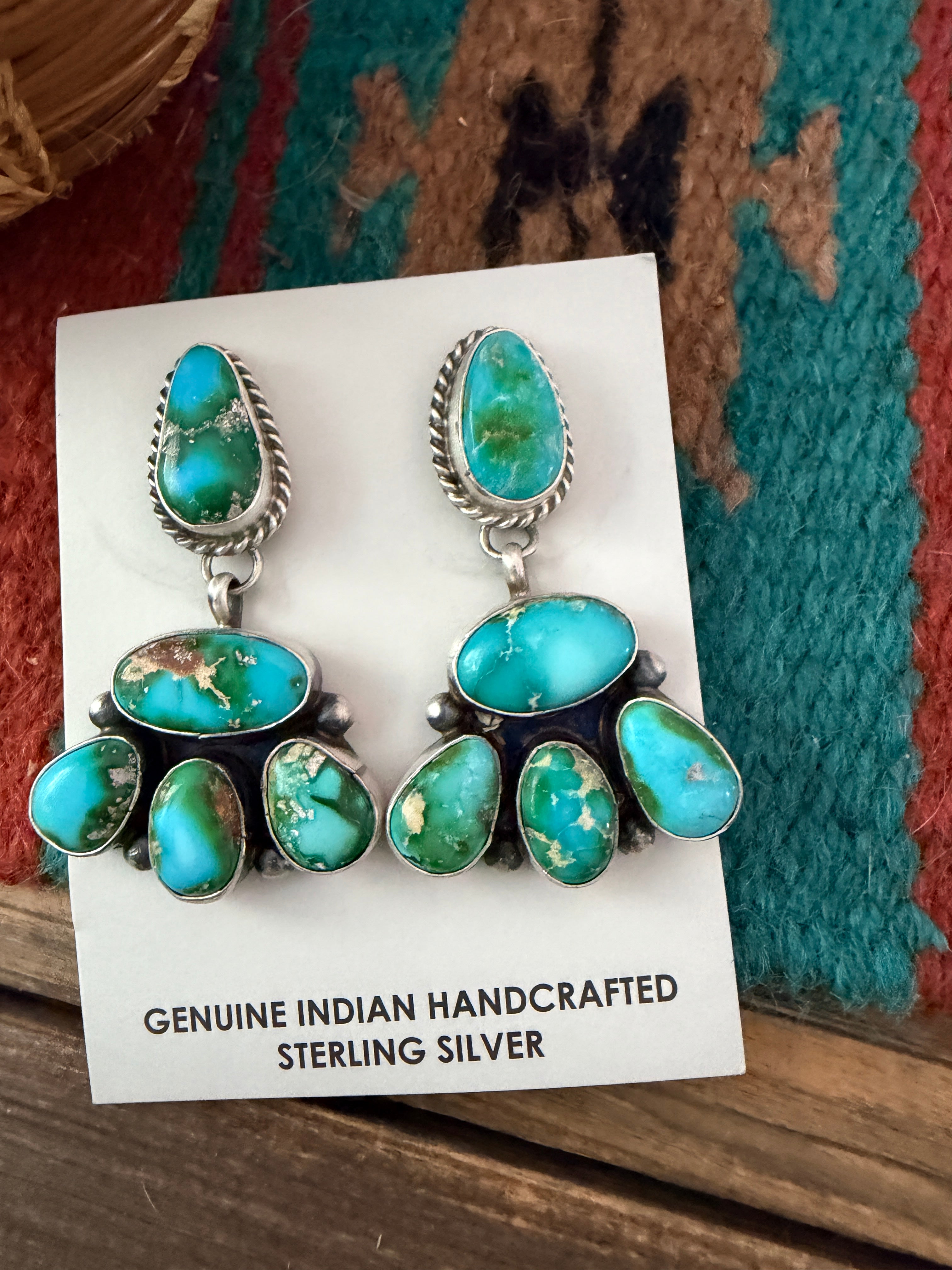 Handcrafted Sonoran Mountain Turquoise & Sterling Silver Dangle Earrings by Letricia Largo