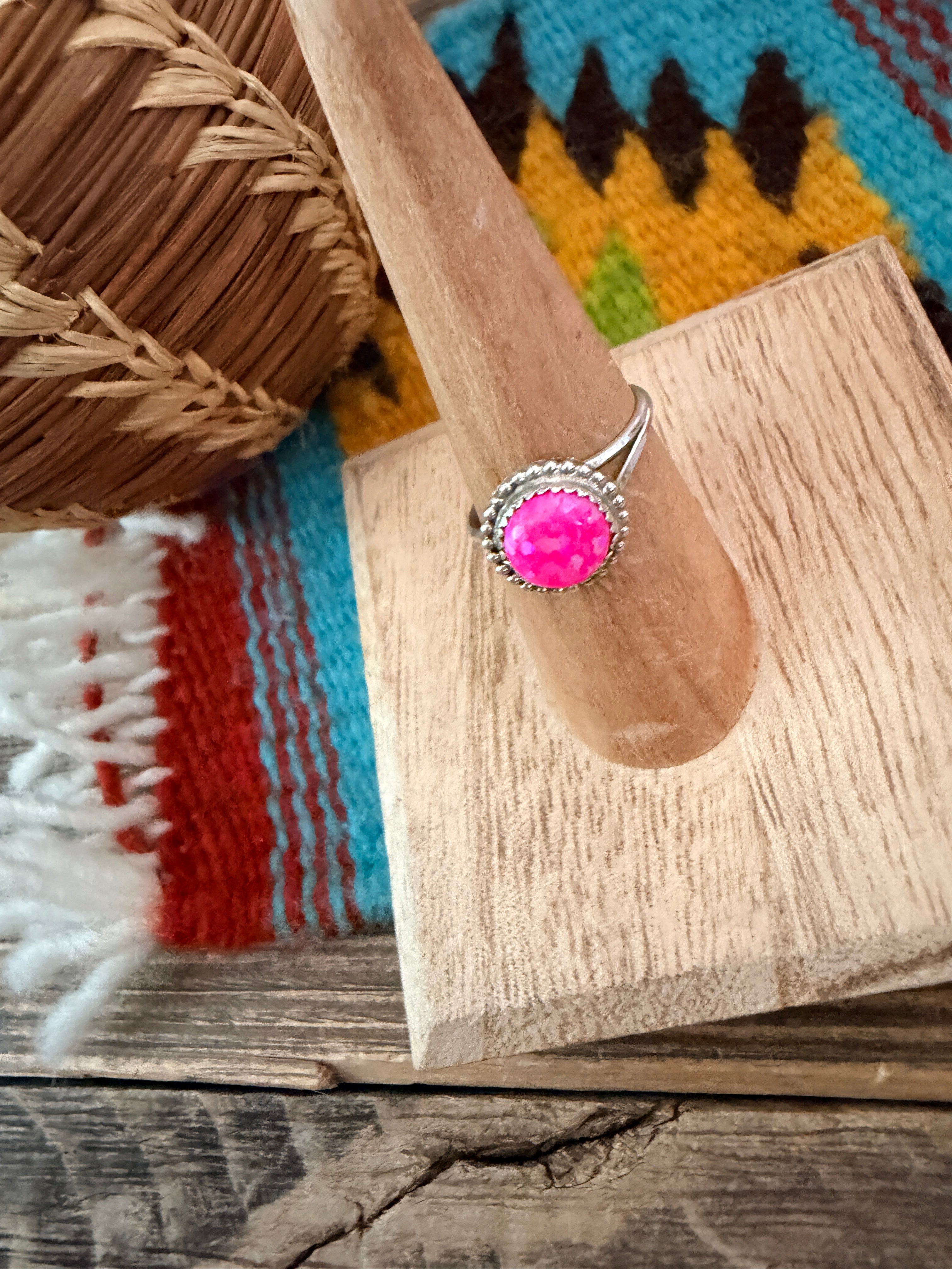 Handcrafted Pink Opal & Sterling Silver Ring