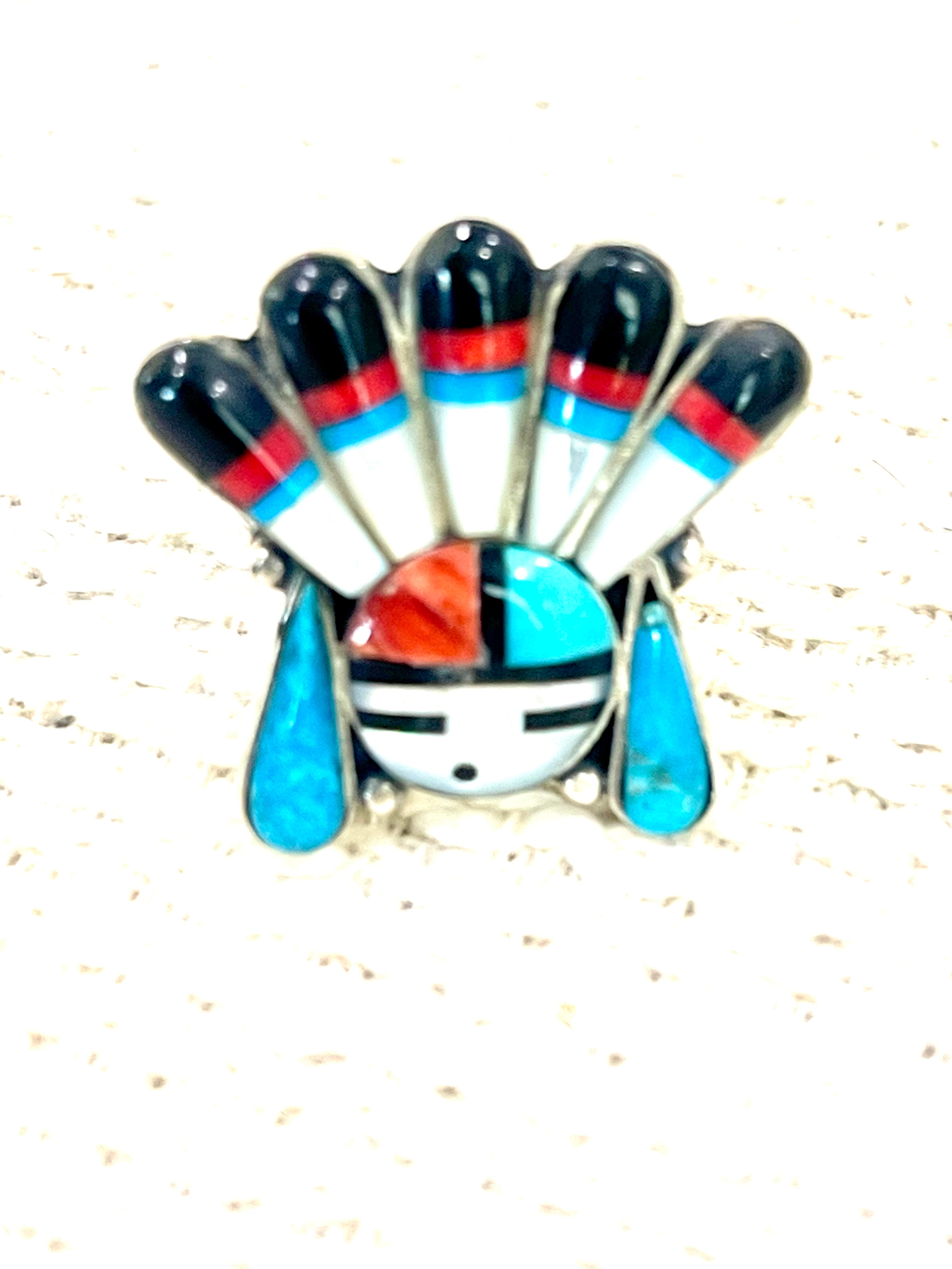 Handmade Sterling Silver & Multi Stone Sunface Adjustable Ring