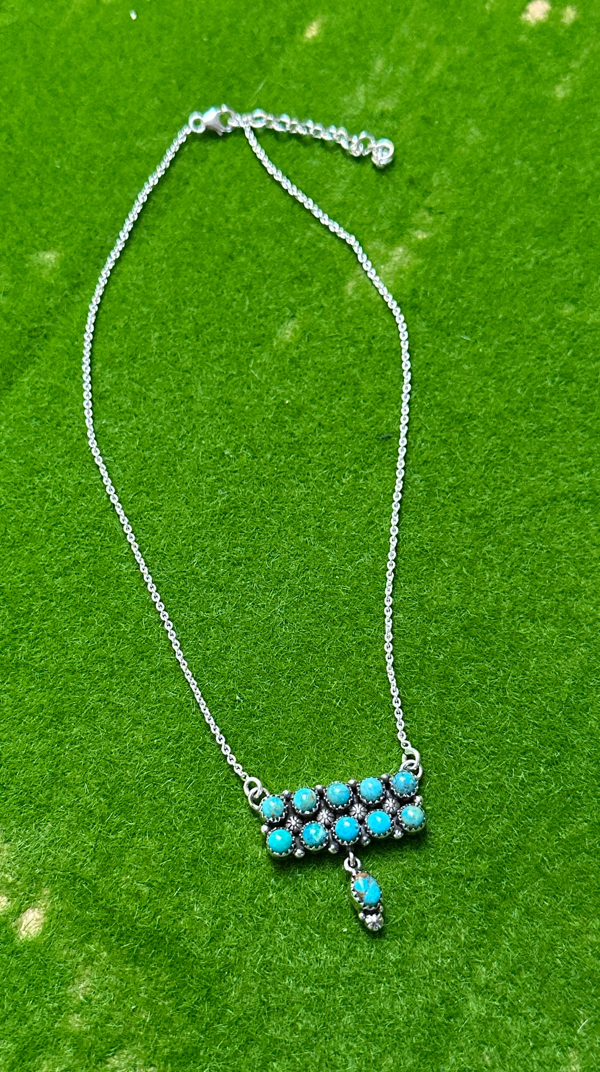 Handmade Sterling Silver & Turquoise Tear Drop Dangle, Bar Necklace