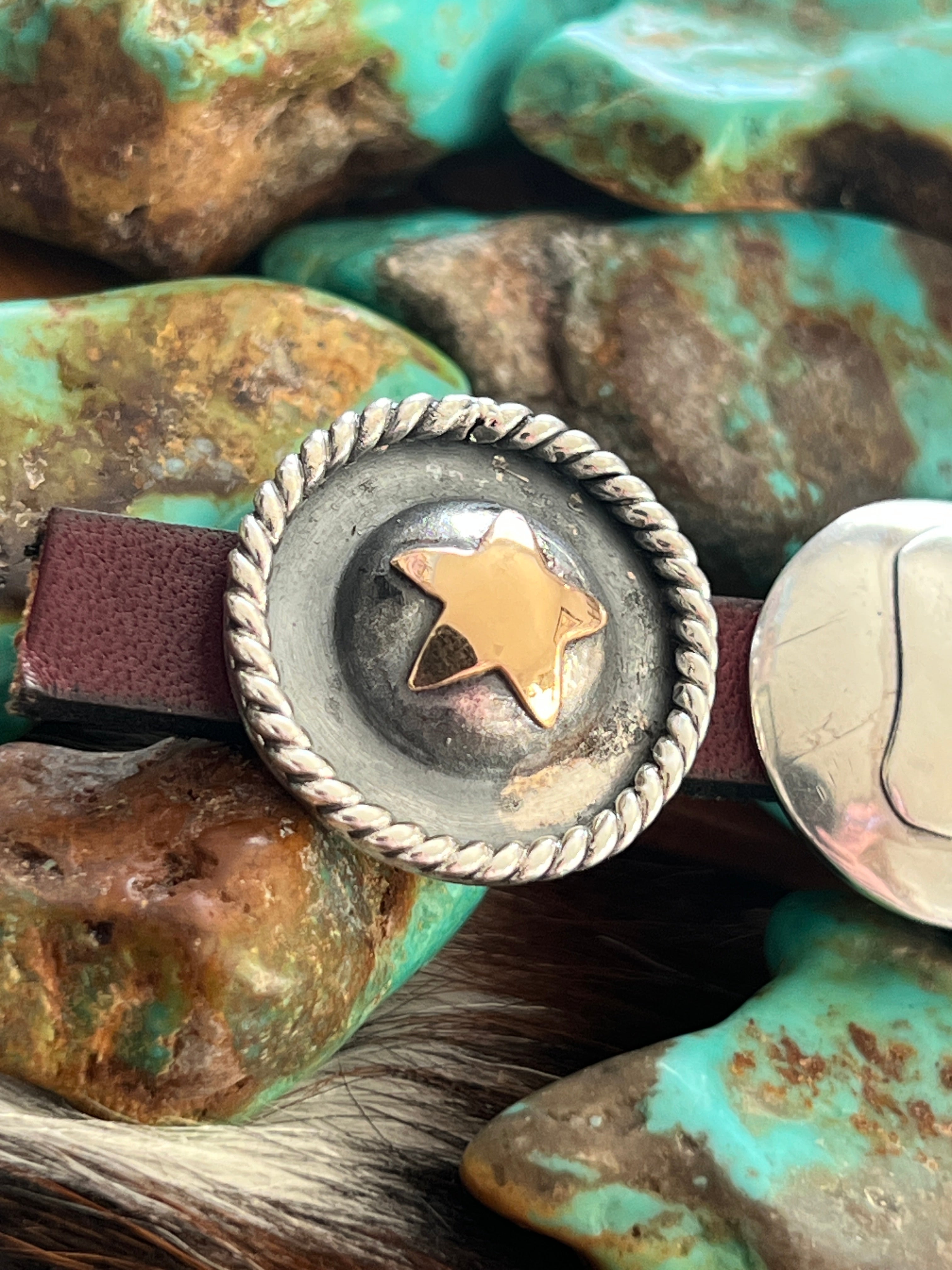 Sterling Silver Concho Slide with Brass Star Detail