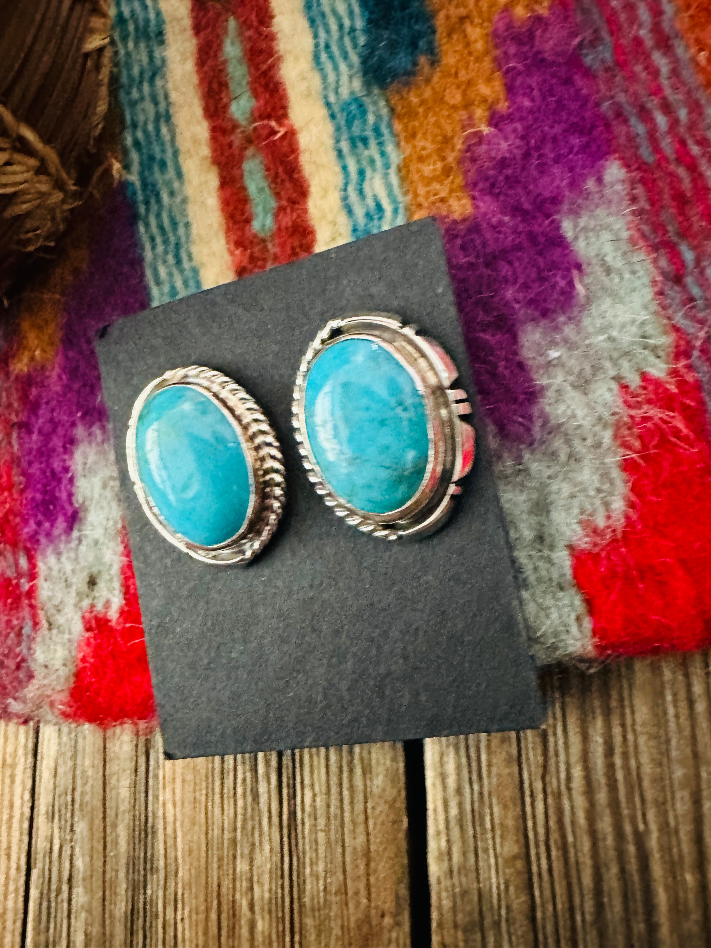 Handcrafted Turquoise & Sterling Silver Post Earrings