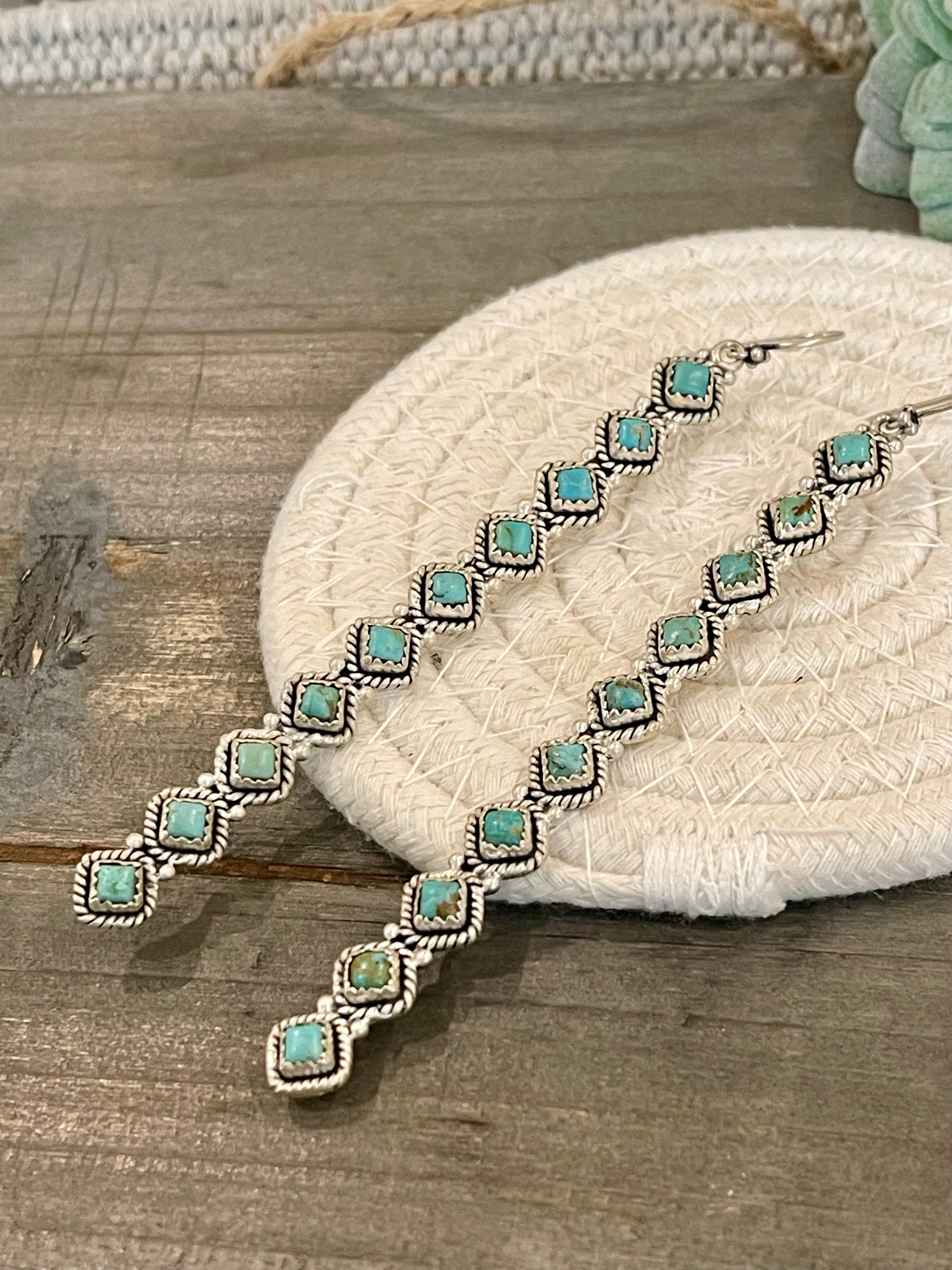 Handmade Turquoise and Sterling Silver Dangles 10 stone