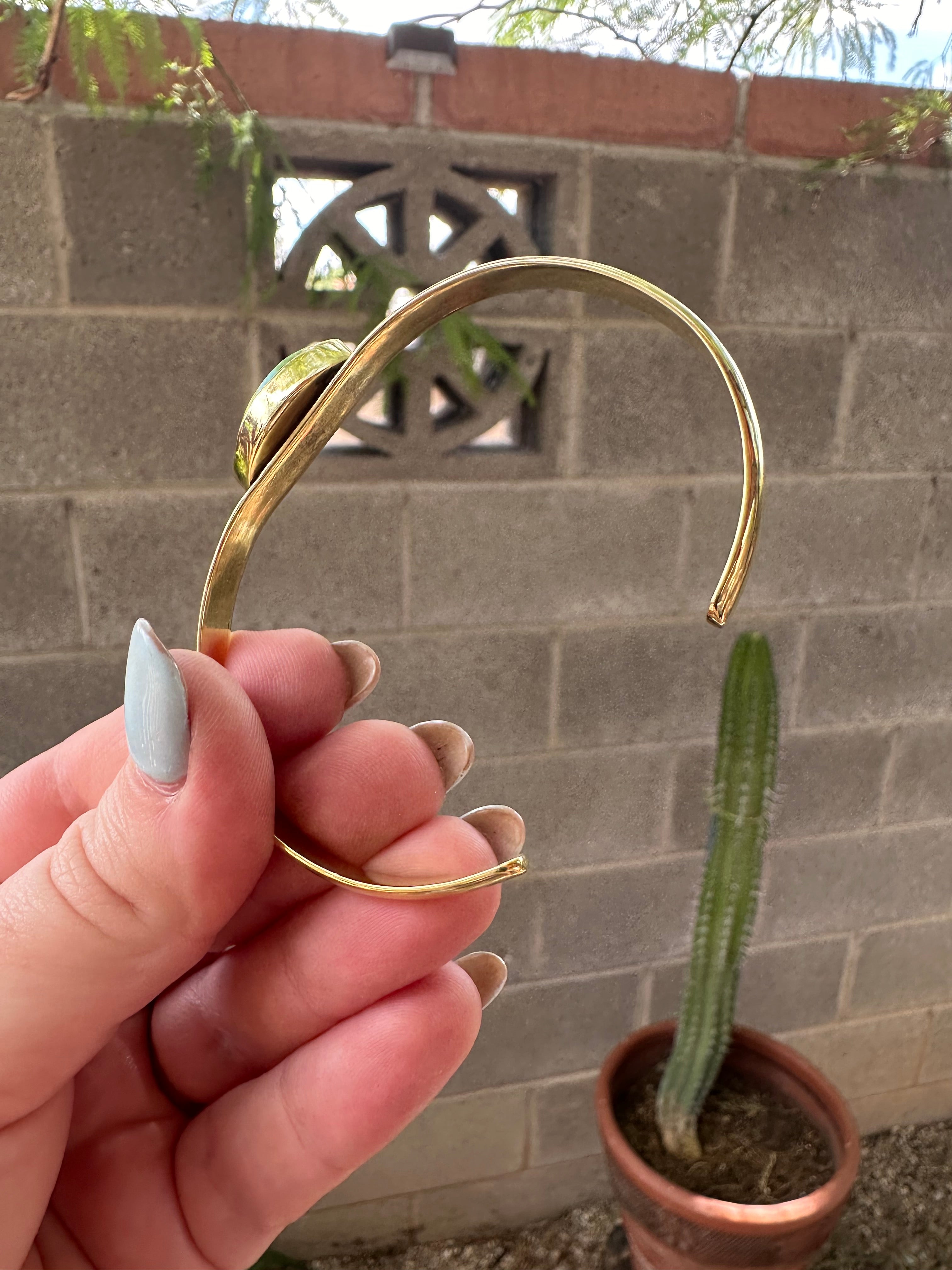 “The Golden Collection” Desert Winds Handmade Natural Sonoran Turquoise 14k Gold Plated Adjustable Bracelet Cuff Style 2