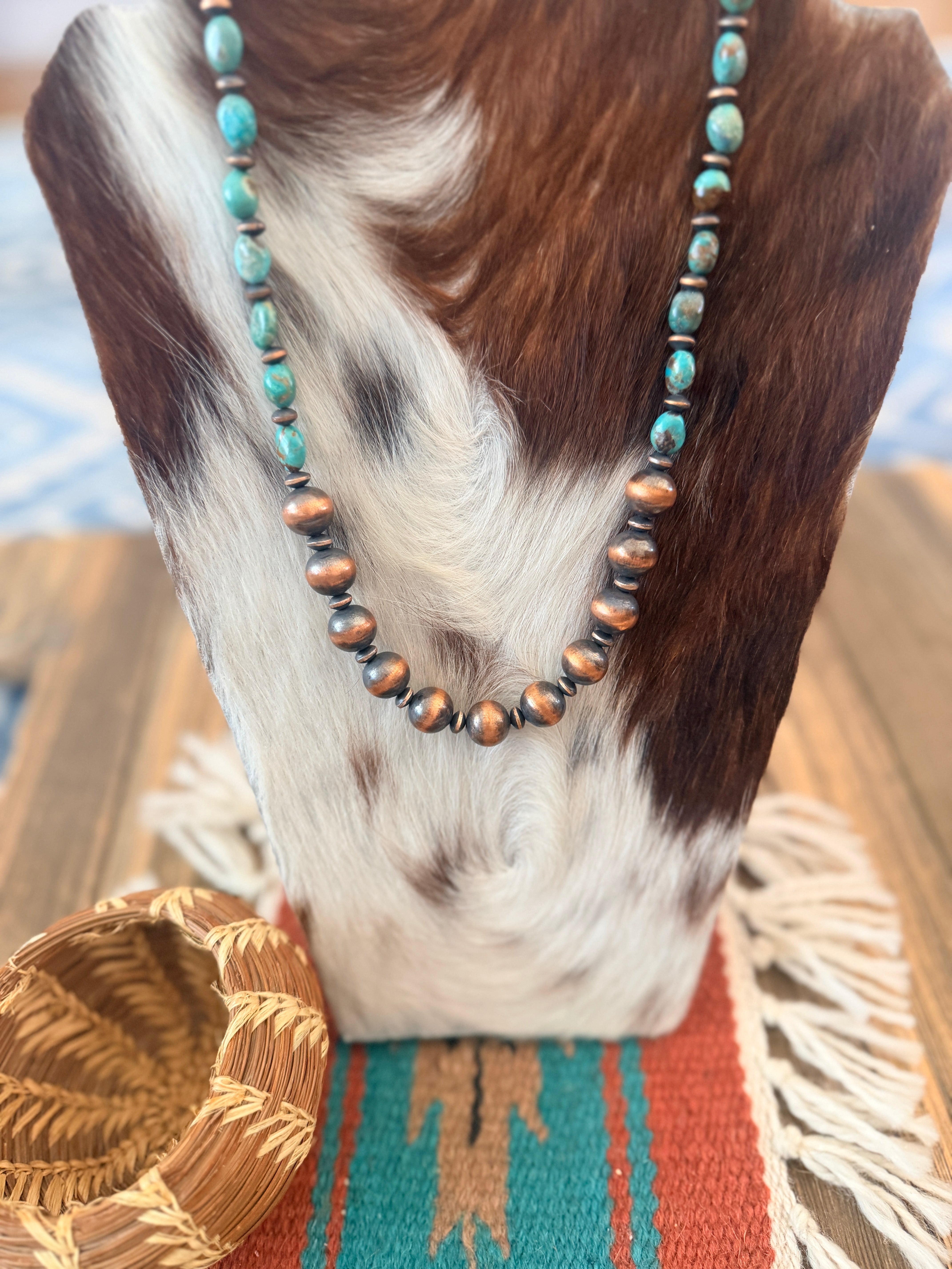 Handcrafted Turquoise & Copper 20” Beaded Necklace