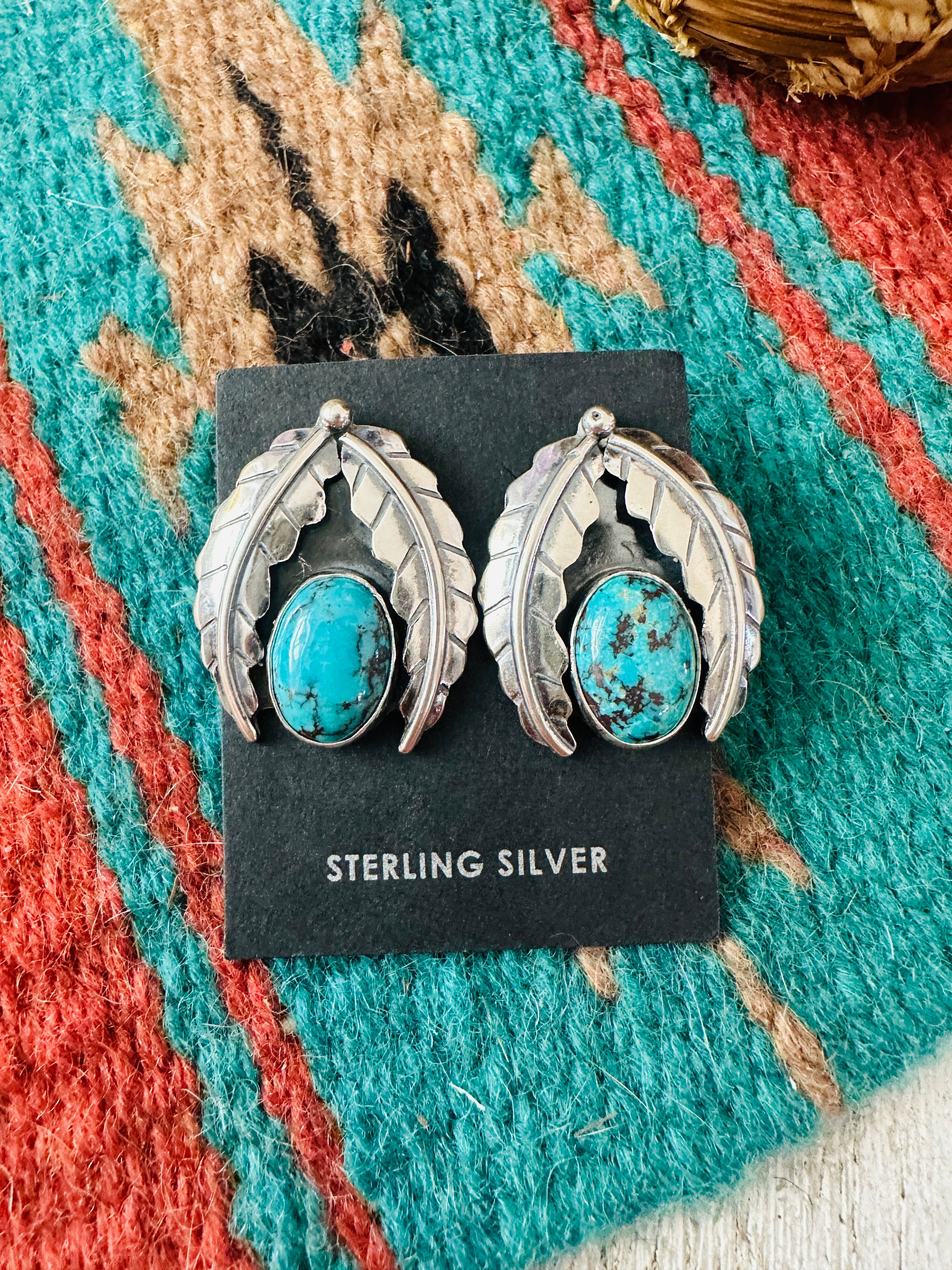 Handcrafted Sterling Silver & Turquoise Feather Post Earrings