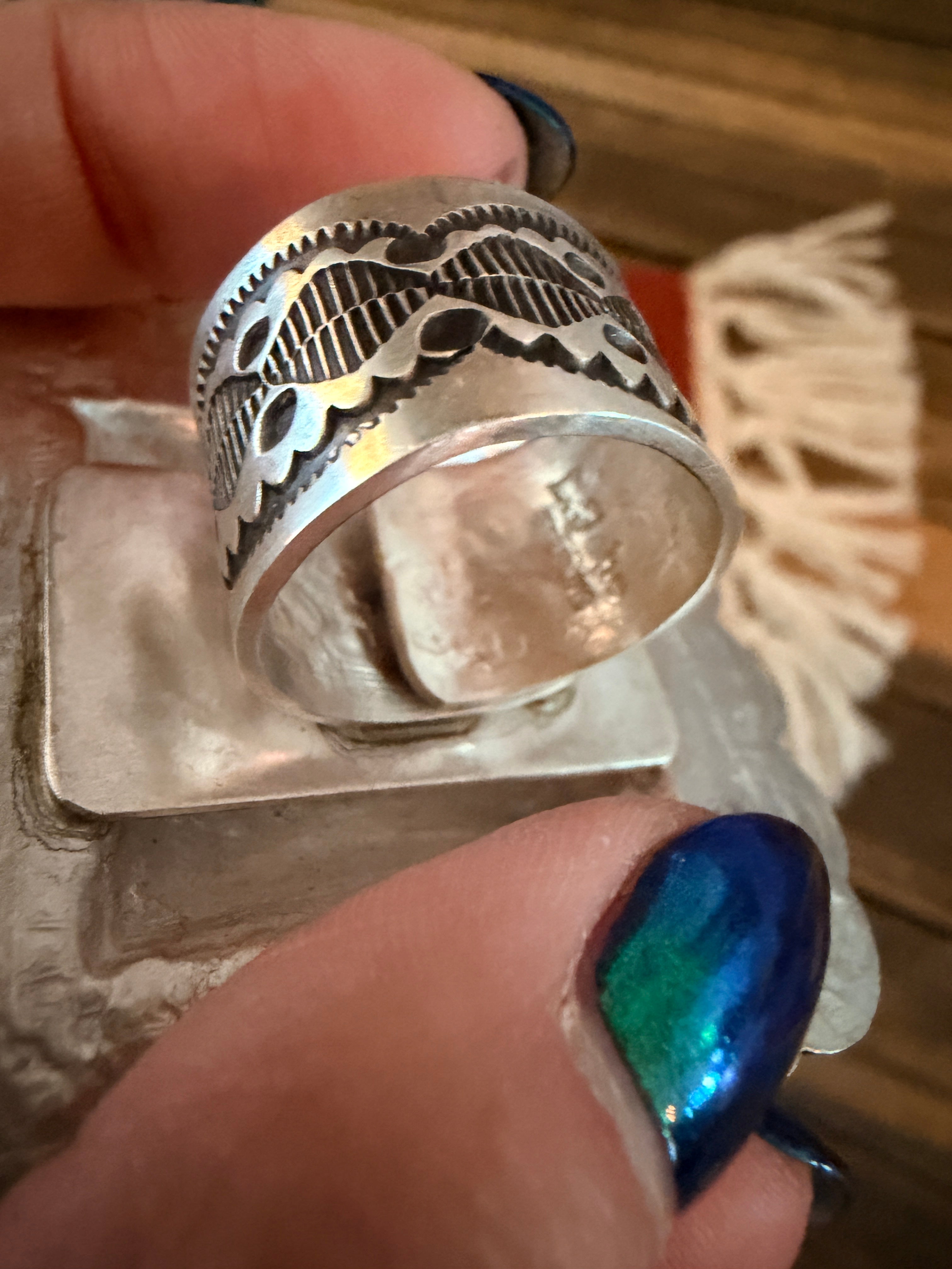 Handcrafted Sterling Silver Adjustable Concho Ring by Leander Tahe