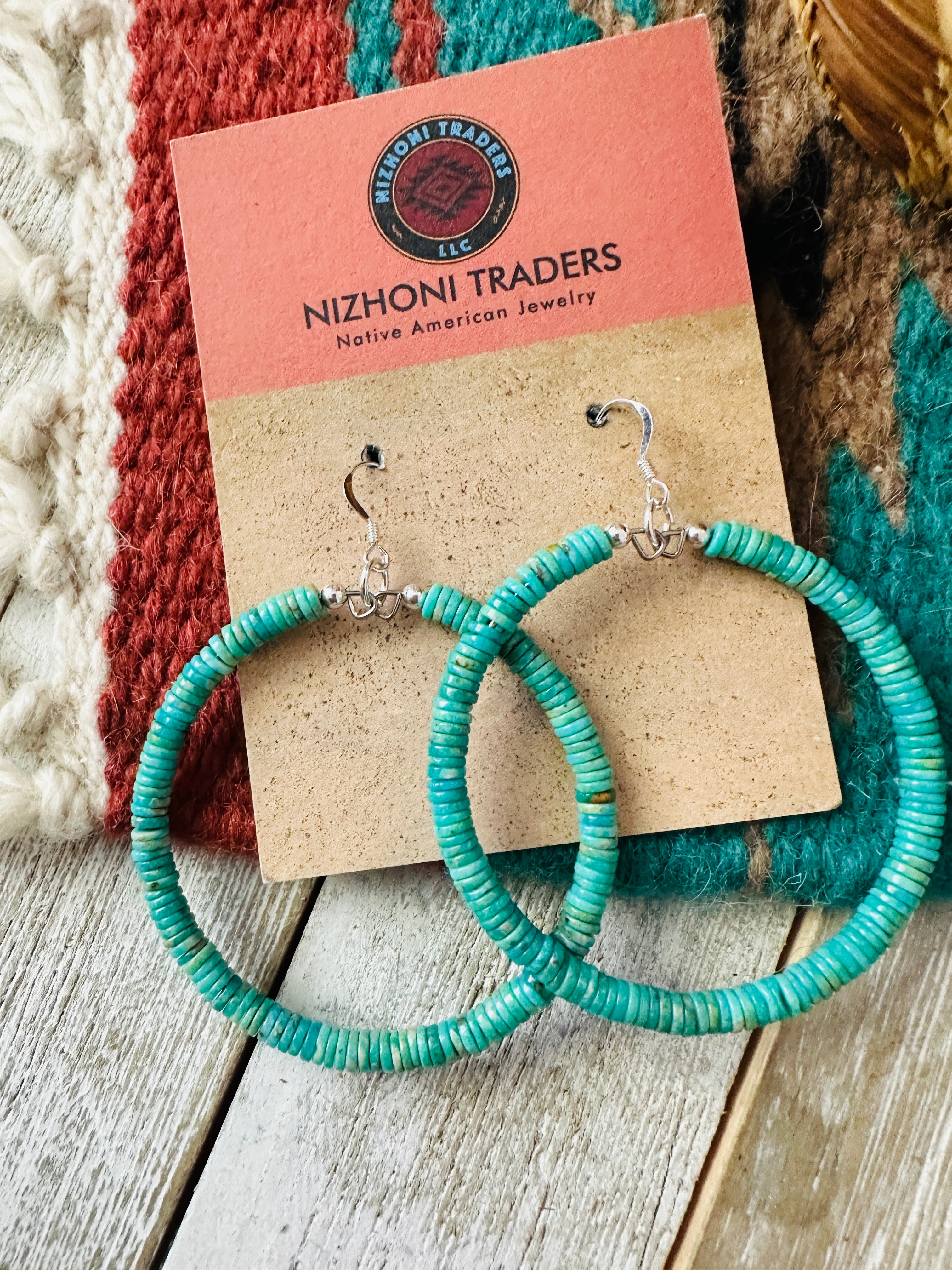 Handcrafted Turquoise & Sterling Silver Beaded Hoop Earrings