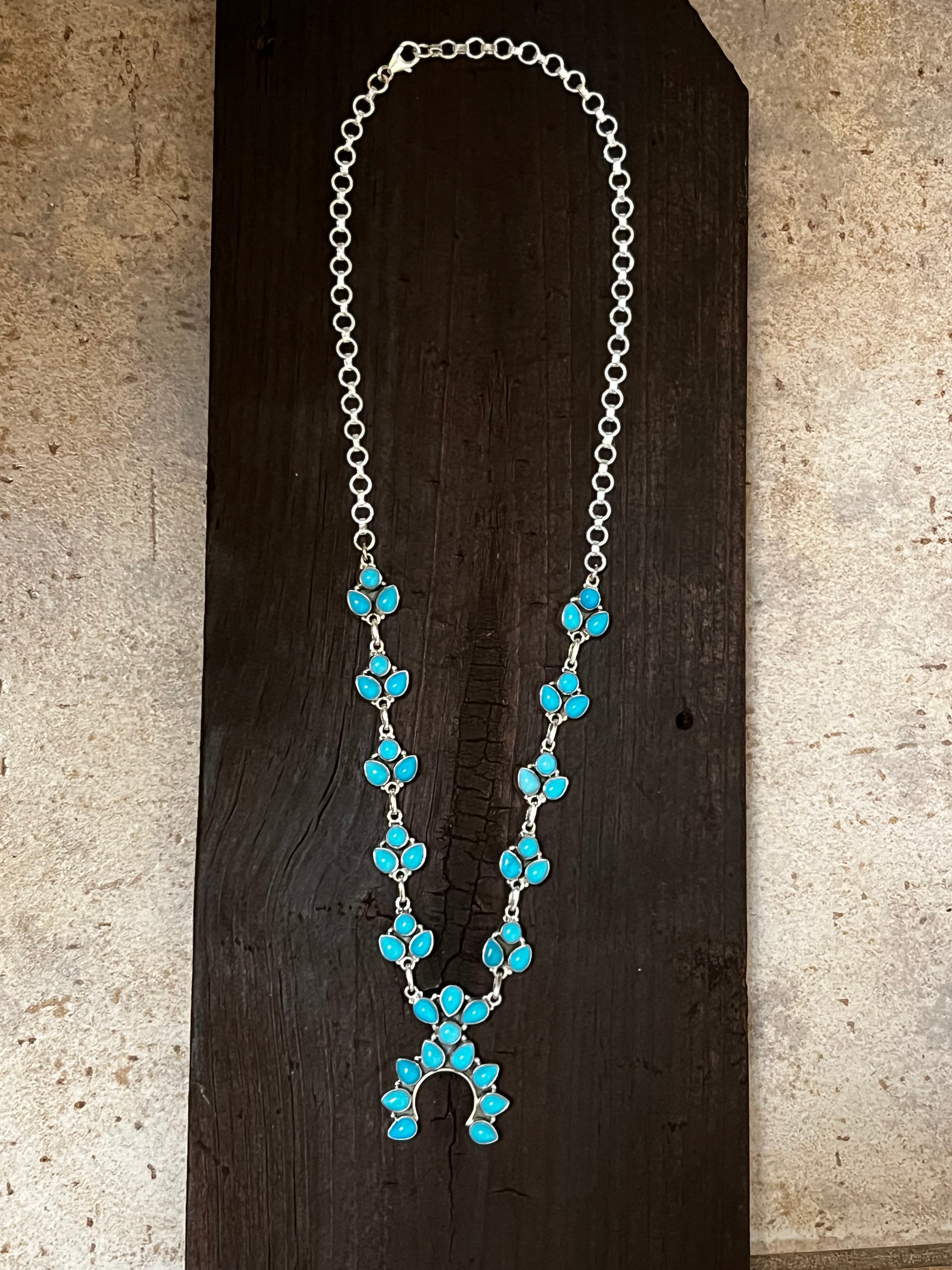 Handmade Sterling Silver Turquoise Tear Drop Cluster Naja Necklace