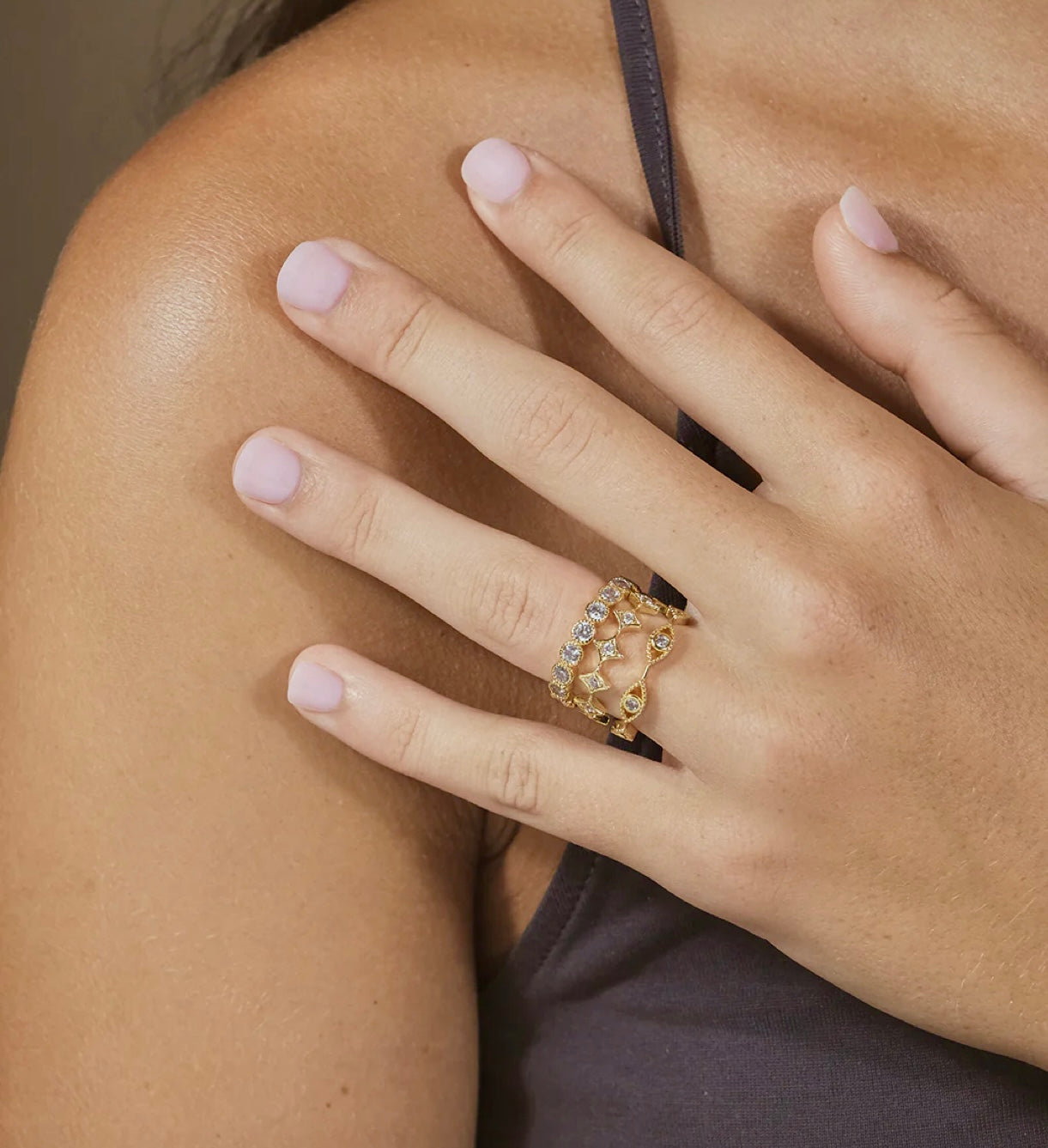 Roxie CZ Gold Stacking Ring Set of 3