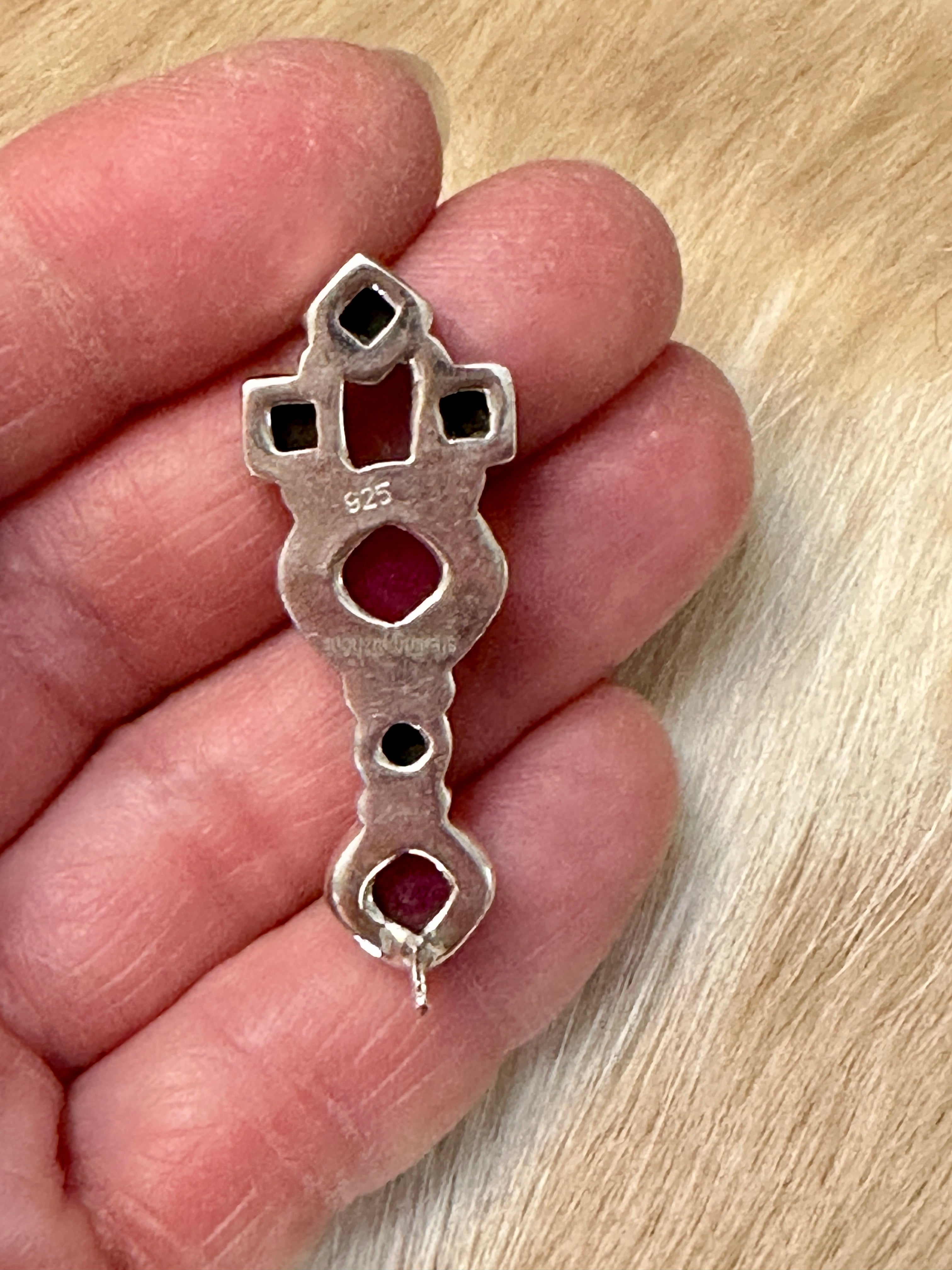 Handmade Pink & Black Onyx Sterling Silver Post Earrings