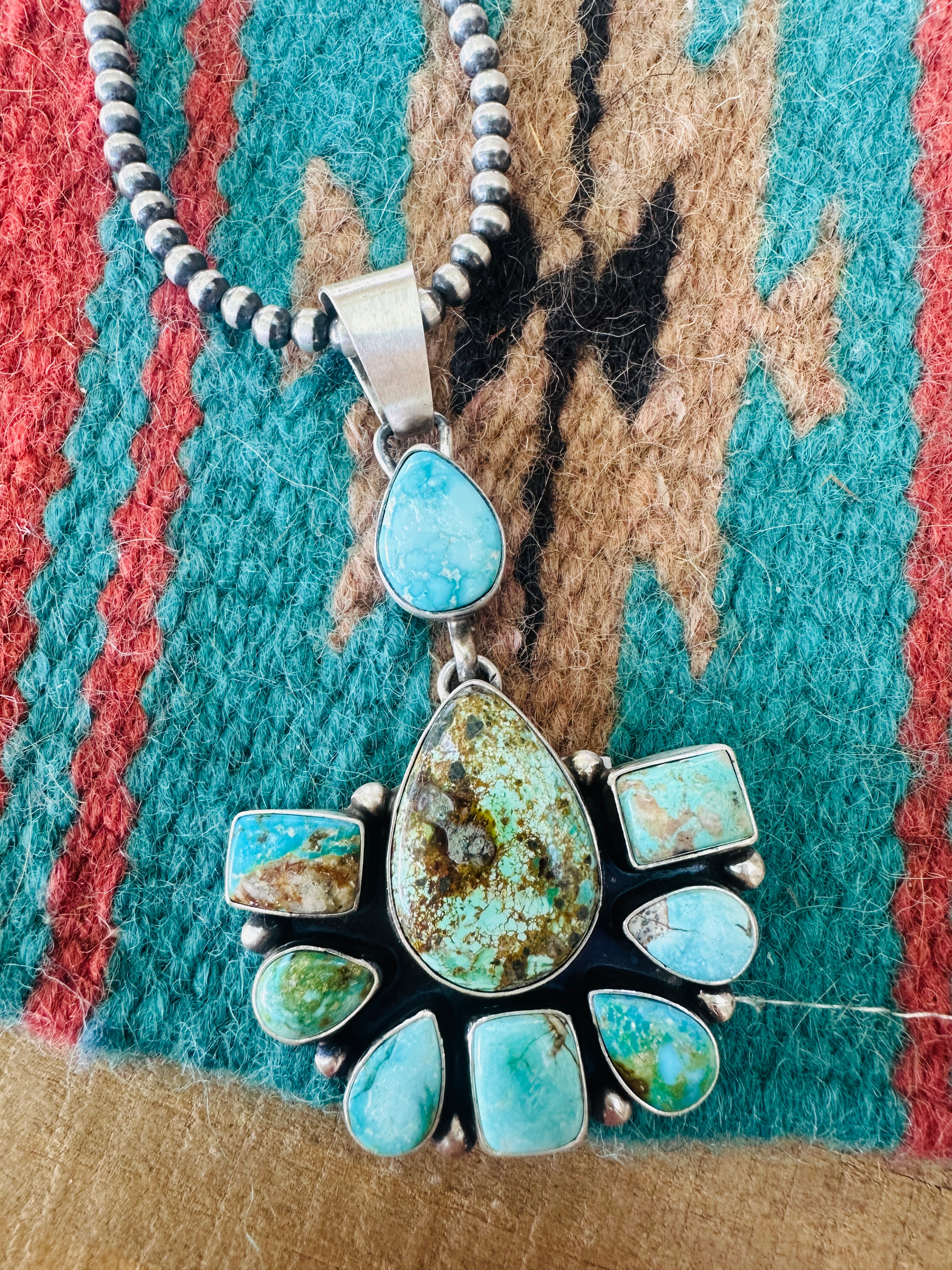 Handcrafted Sterling Silver & Turquoise Cluster Pendant by Kathleen Livingston