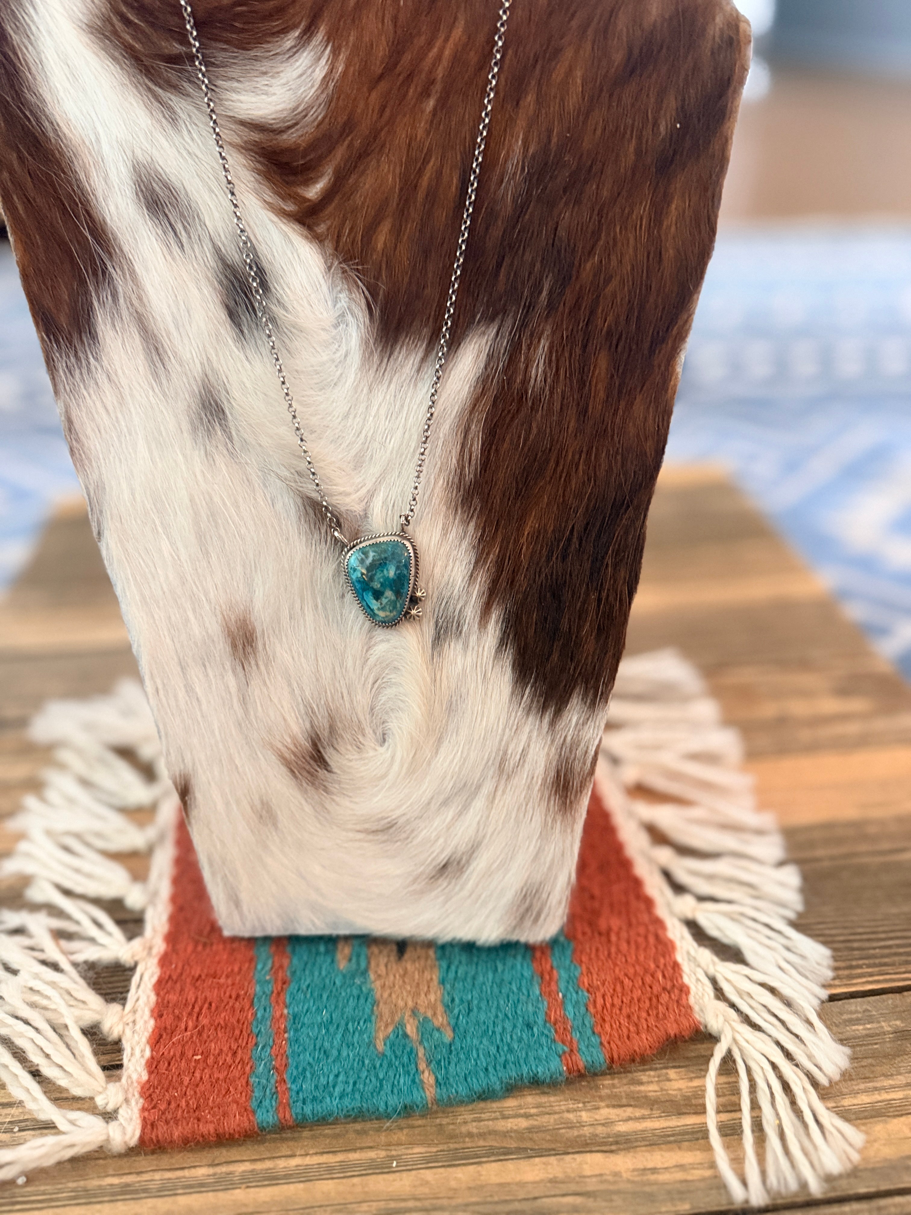 Handmade Sterling Silver & Peruvian Blue Opal Necklace