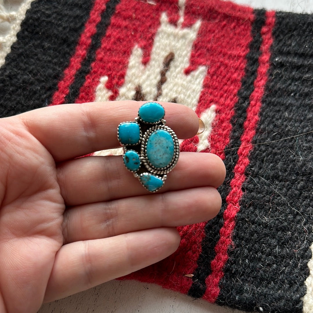 Beautiful Handmade Turquoise And Sterling Silver Adjustable Ring Signed Nizhoni